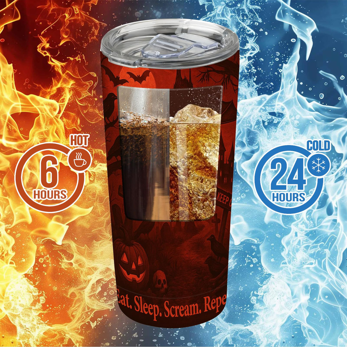 TWILFLNEX Halloween 20 Oz Tumbler With Straw Lid, Stainless Steel Insulated Travel Mug, Spooky Bats Haunted House Gothic Art, Pumpkin Skull, Car Cup Holder Friendly