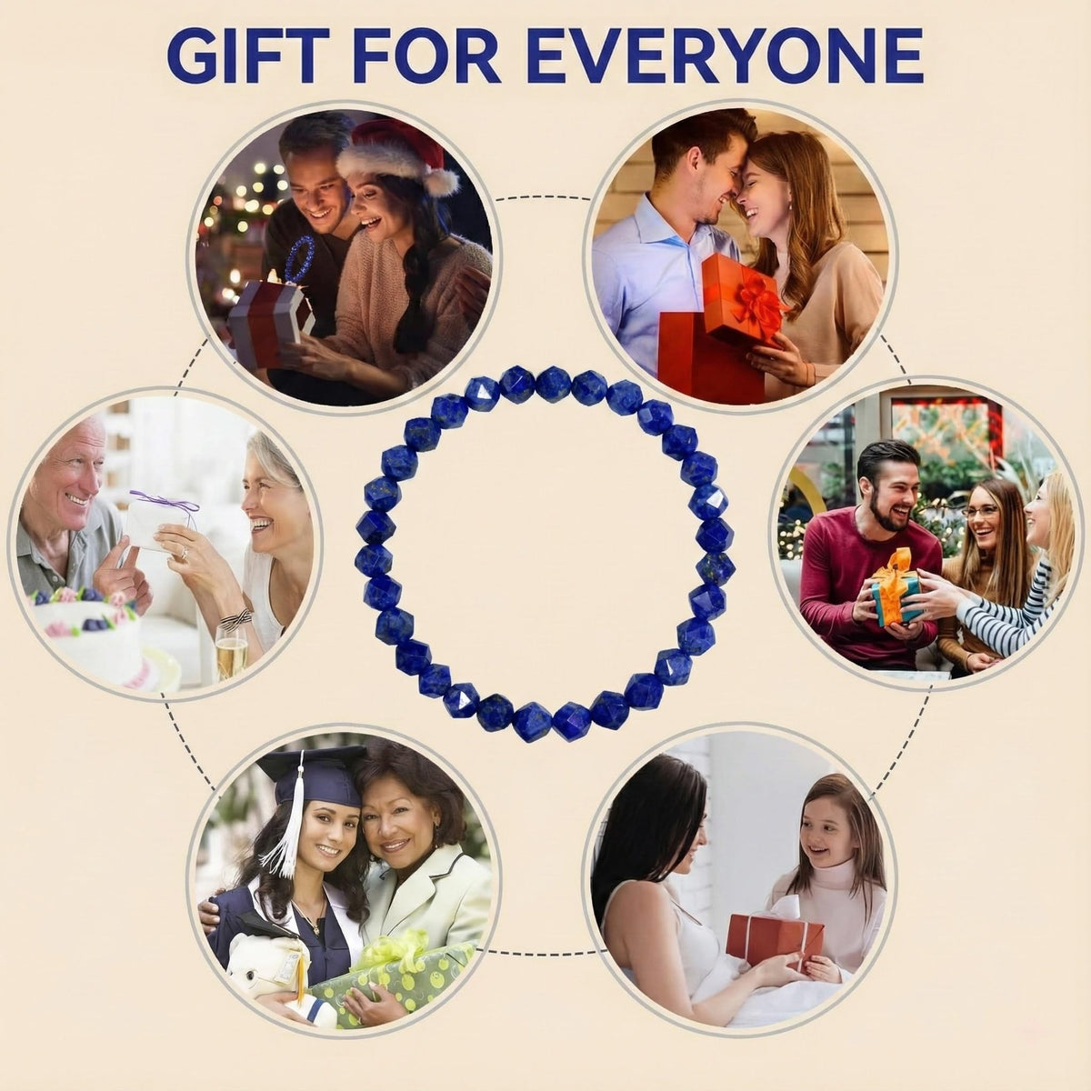 Lapis Lazuli Healing Bracelet – Real Crystal Beads for Stress Relief, Meditation & Chakra Balance – Natural Gemstone Jewelry Gift for Women & Men, Adjustable with Gift Box (Faceted Round)