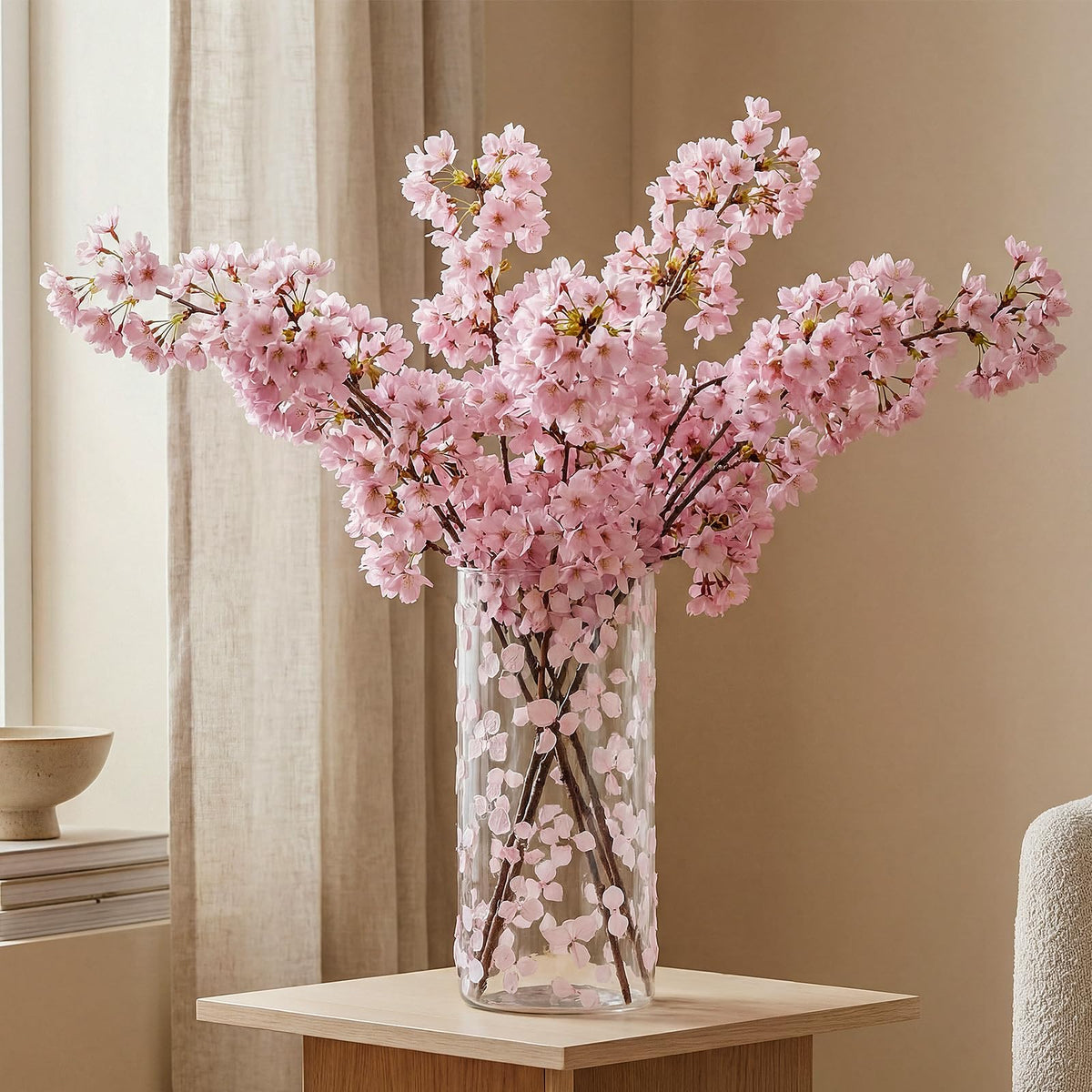 Ferrochef 8 Inch Pressed Flower Vase Clear Pink Glass Pressed Floral Vase Real Flower Art Decorative for Home Kitchen Bedroom Office Living Room Shelf Centerpiece Table Wedding Housewarming Gift