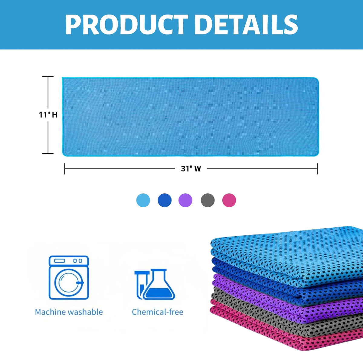 QRYIPGK 5 Pack Cooling Towel 31"x11", Microfiber Gym Towels for Men and Women，Soft Breathable Chilly Towe for Yoga, Running, Workout,Gym, Camping, Fitness, Workout