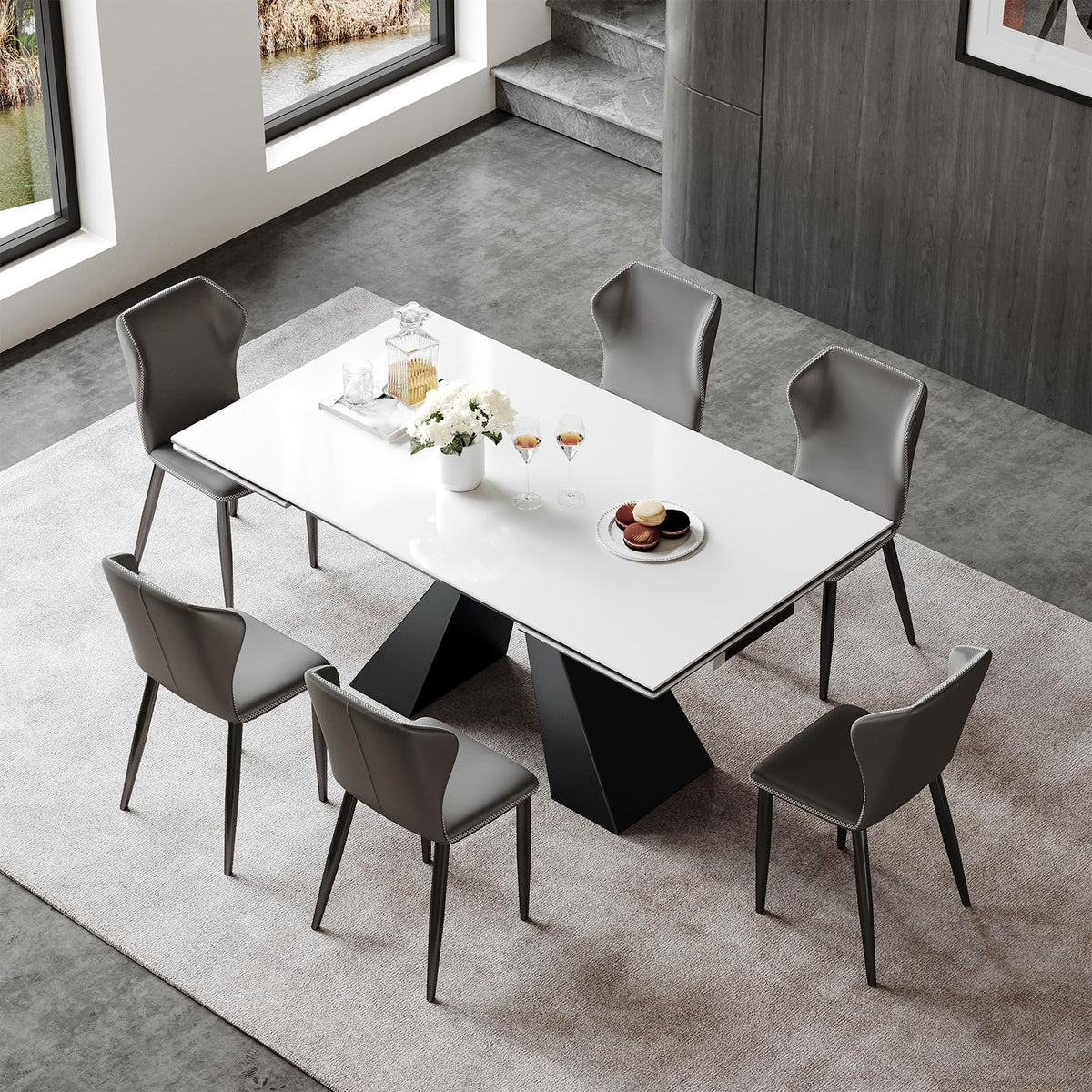 TimesGate Extendable Dining Table for 8-12 Seat, Flexible Stretch, Tabletop Made from Rock Plate and Tempered Glass, Solid Carbon Steel Base, 35.4" D x 94.5" W x 30" H, White Top