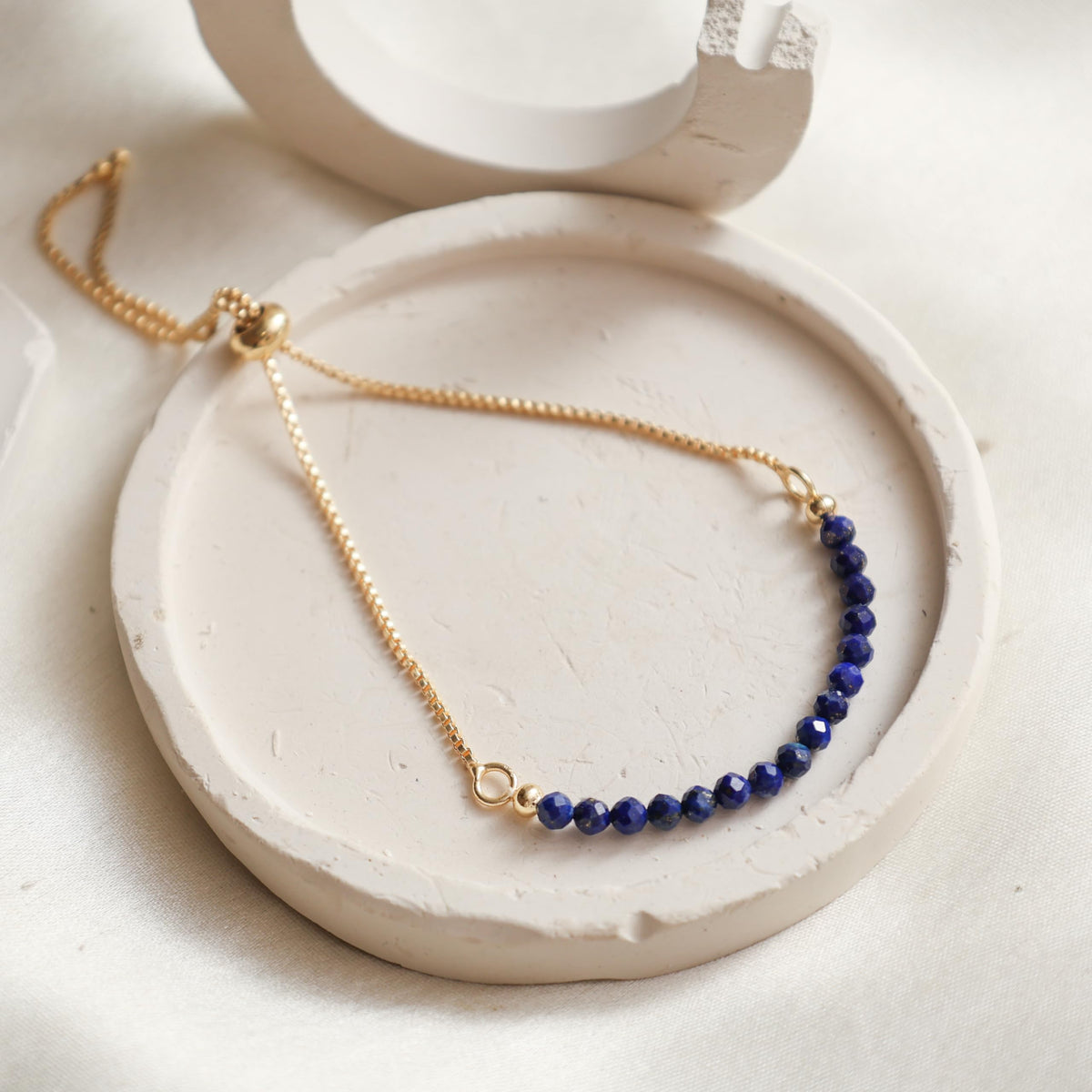 Gempires Birthstone Beaded Bracelet, Lapis Lazuli Bracelets, September Birthstone Jewelry, Bolo Bracelet, Gift for Her, 14k Gold Plated Chain (6-9 Inch Adjustable Length)