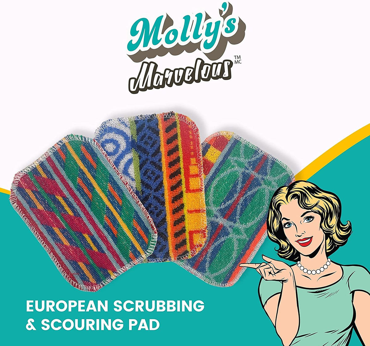 Molly’s Marvelous European Scrubbing & Scouring Pads – 3-Pack Dishwasher Safe, Non-Scratch Cleaning for Pots, Pans, Stainless Steel, Countertops & Floors