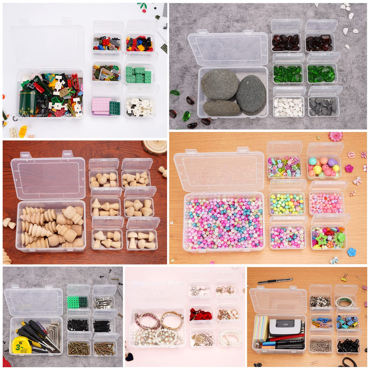 Mathtoxyz 2PCS Small Bead Organizers and Storage, Clear Bead Storage Containers Rectangle Bead Holder Plastic Cases Transparent Boxes for Nail DIY Craft Making Jewelry Battery Screw
