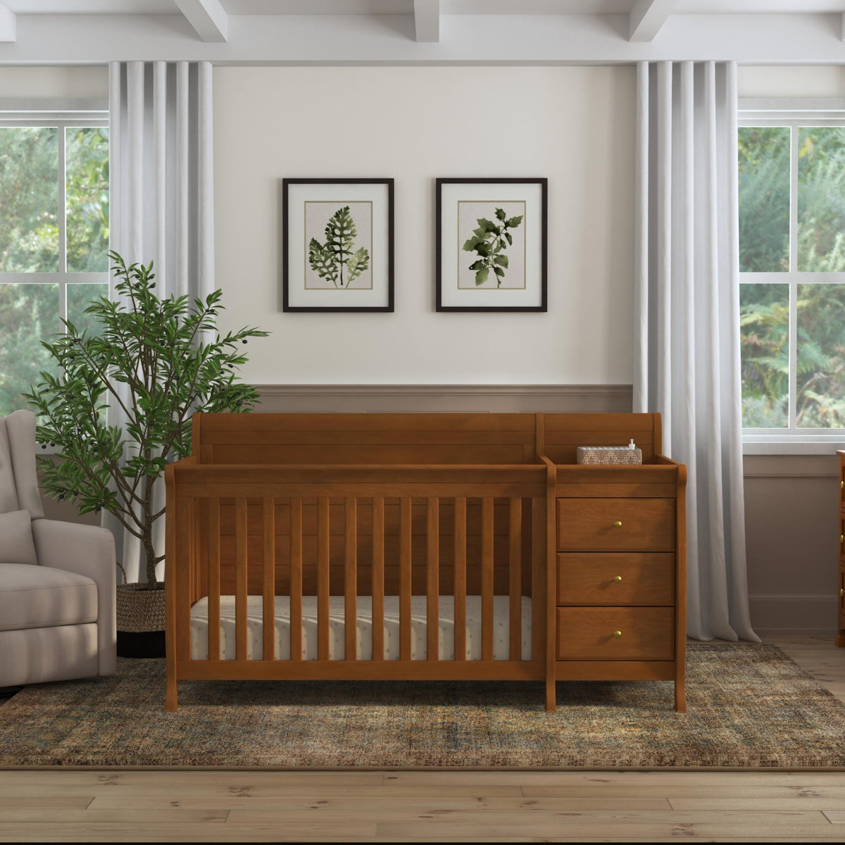 Davinci Kalani 4-in-1 Convertible Crib and Changer Combo in Chestnut