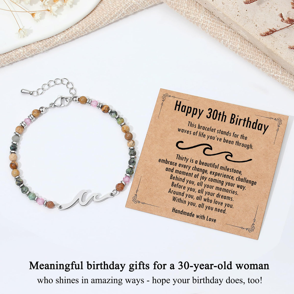TONY & SANDY 30th Birthday Gifts for Women, 30th Birthday Decorations for Her, Wave Bracelet for Women Jewelry, Unique 30 Year Old Bday Gifts for Woman, Best Friend, Daughter, Wife, Sister
