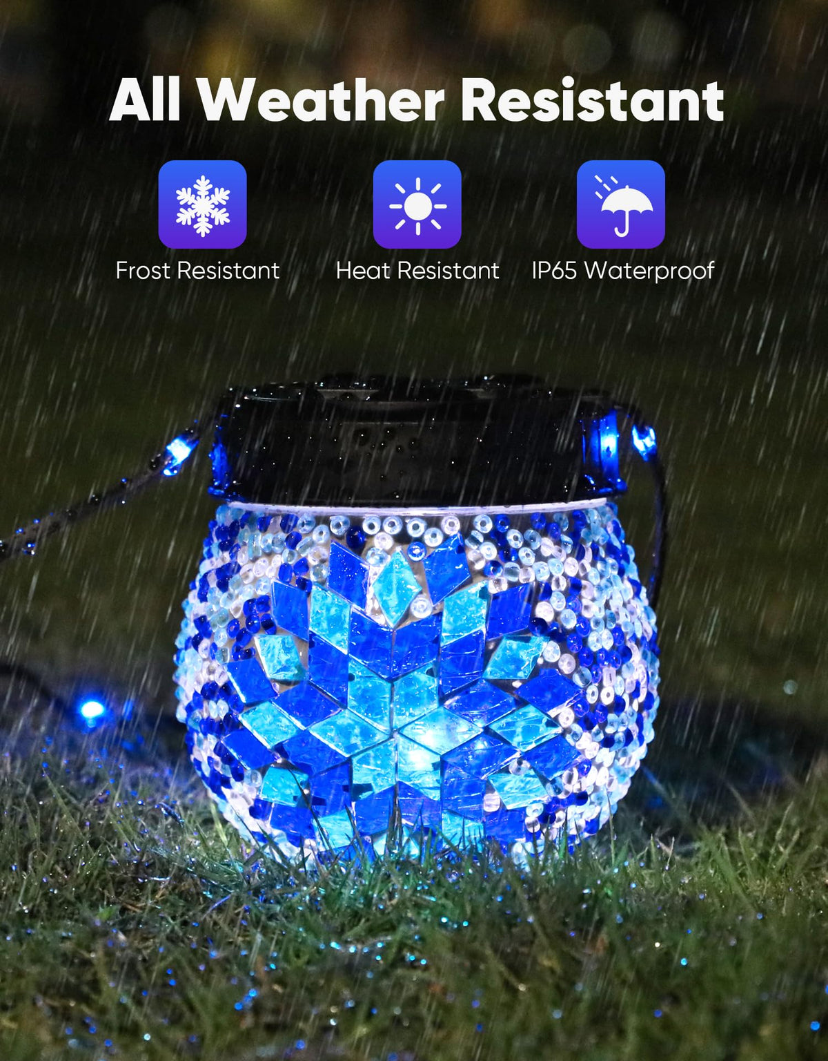 Mosaic Solar Lights Outdoor 2 Pack, Solar Hanging Lanterns Christmas Halloween Gifts for Women Mom Grandma, Waterproof Glass Globe Lights, Garden Patio Decor for Yard, Tree, Balcony, Cold