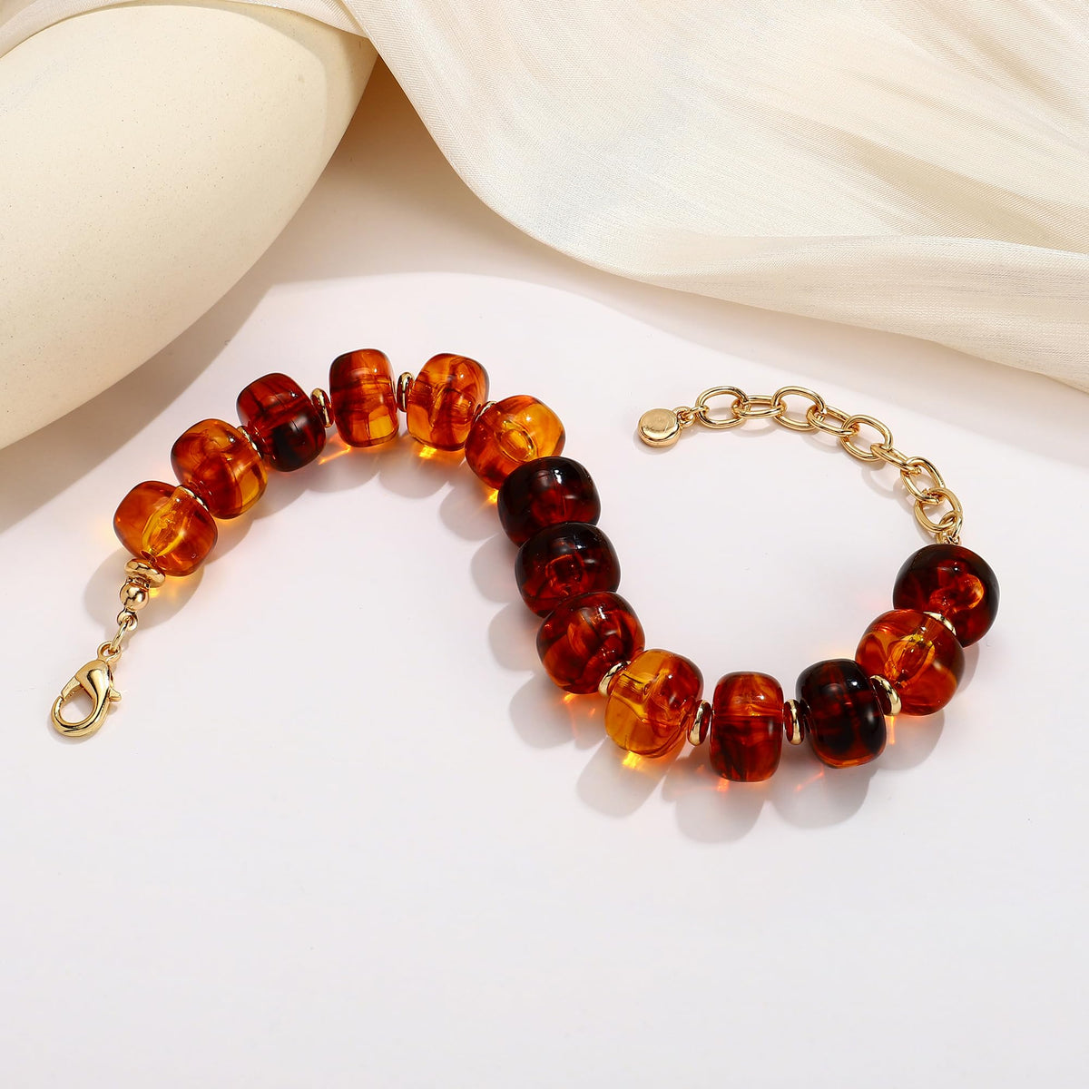 HUAYUNFANG Brown Beads Bracelet for Women Vintage Statement Beaded Bracelets Tortoise Resin Bracelet Handmade Beads Bracelet Summmer Jewelry