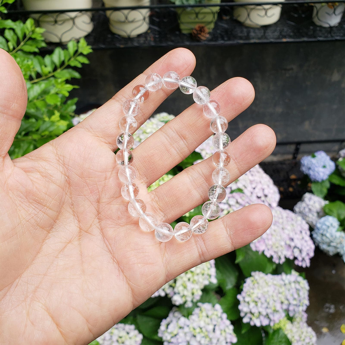 chengmu 8mm Clear White Crystal Stretch Bracelet, Natural Gemstone Round Stone Beads for Beaded Elastic Bracelet 7.5"