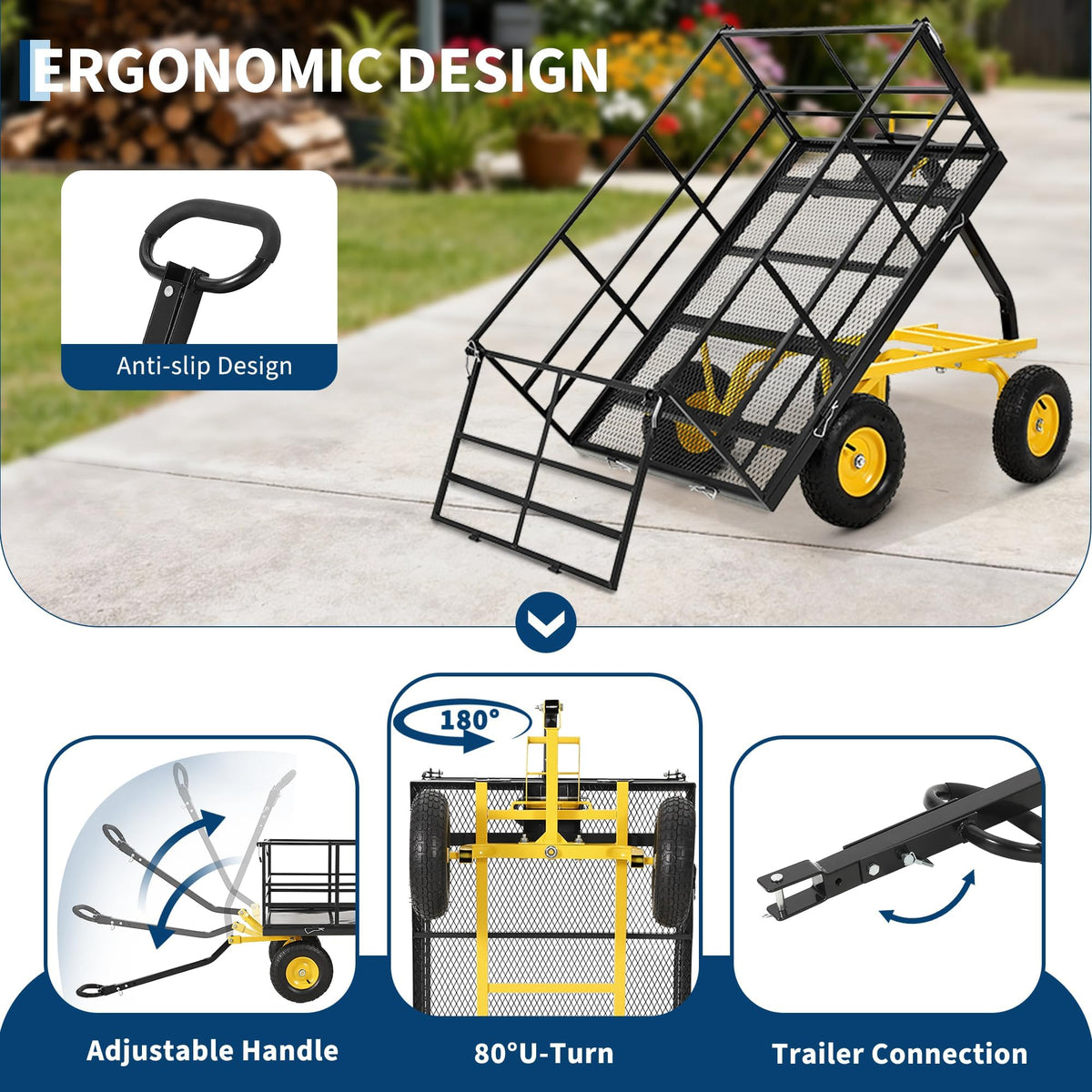 1400 LB Heavy Duty Garden Wagon Cart – 13" All-Terrain Tires, 3-in-1 Utility Yard Trailer with Removable Side Panels, Outdoor Metal Wagon for Lawn, Yard, Backyard