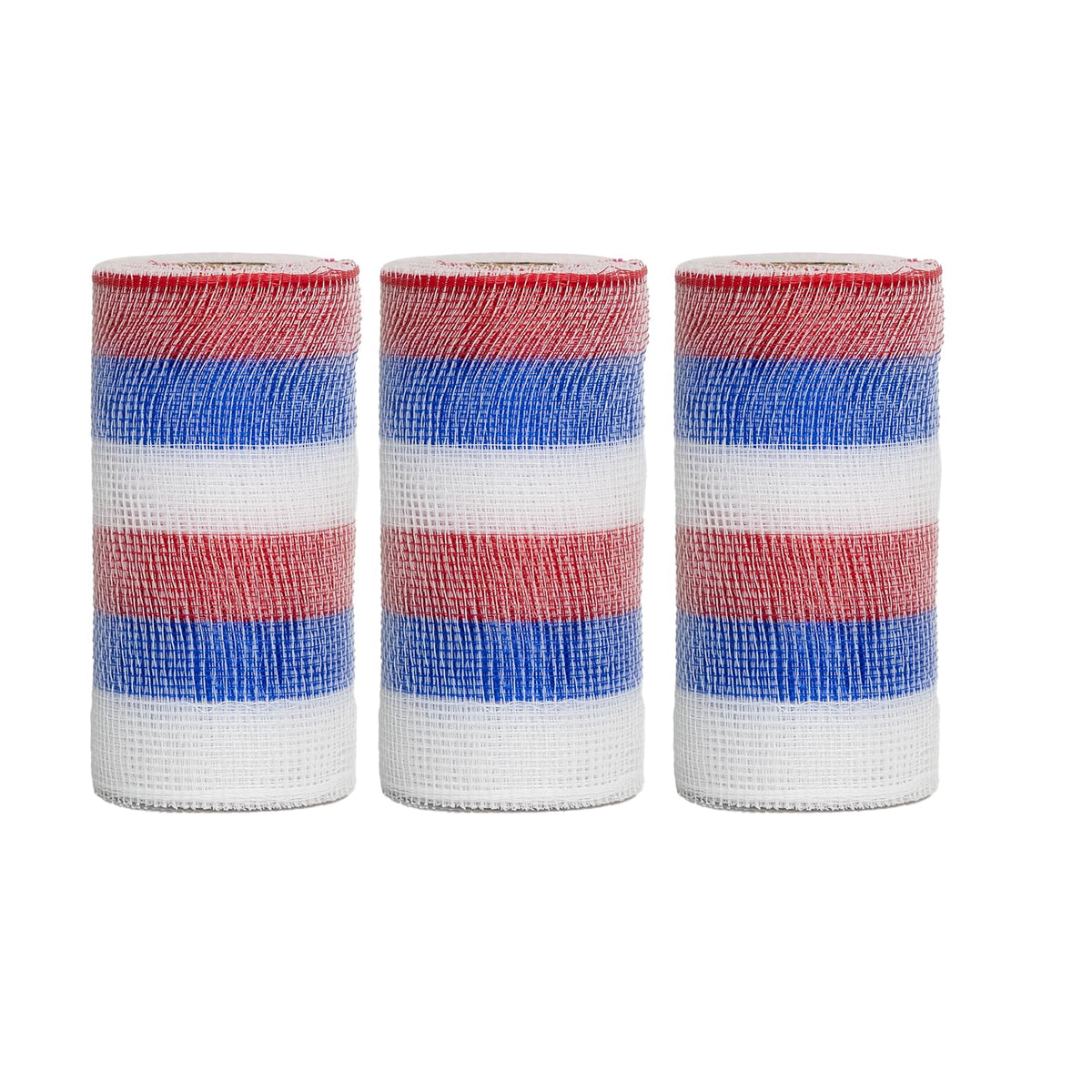 JStnana 3 Rolls Red White and Blue Stripe Deco Mesh Ribbon, 6 Inch x 30FT Per Roll Metallic Foil Burlap Deco Mesh Fabric for 4th of July Independence Day PatrioticWreath Swags Bow Making DIY Craft