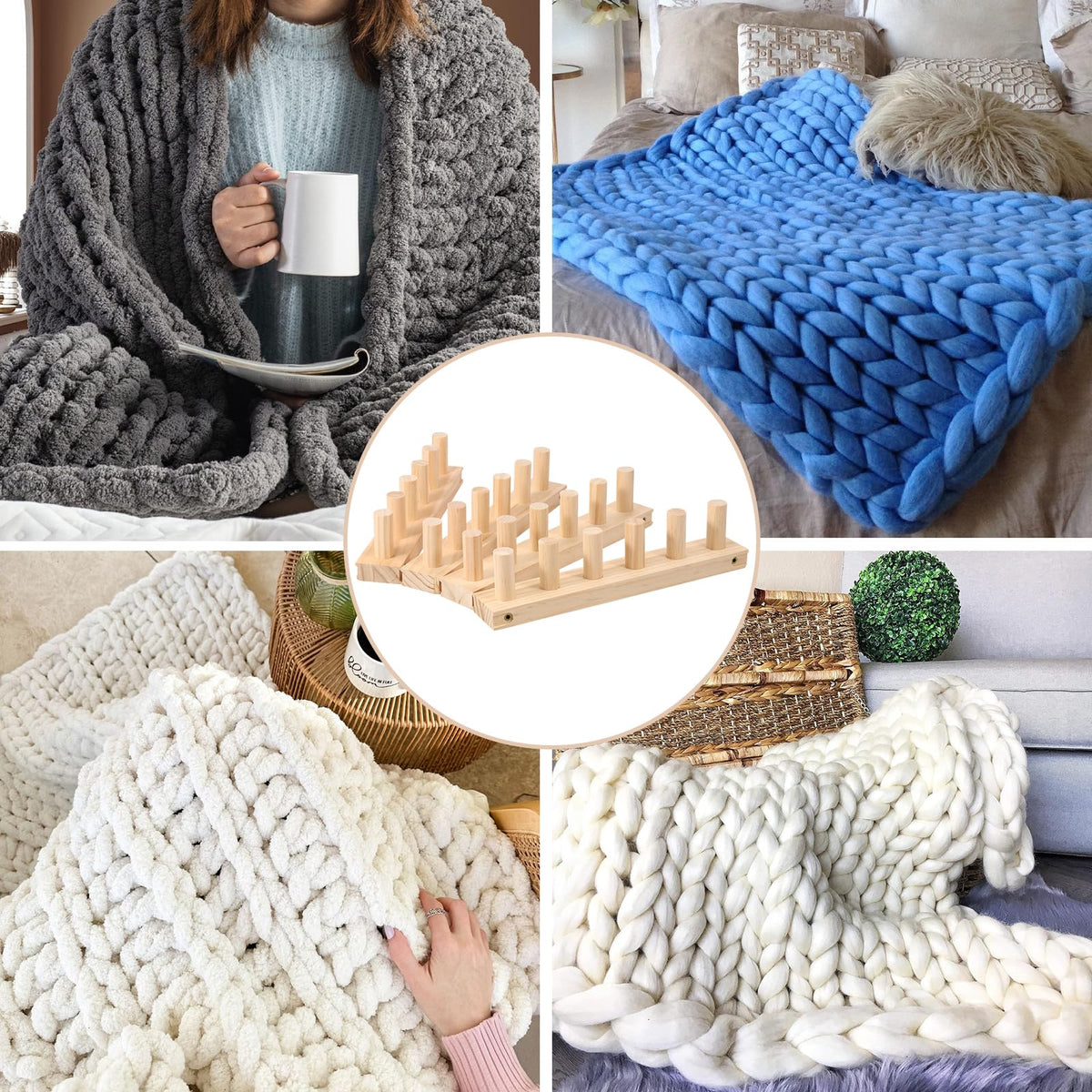 WHQLANG 47 Inch Chunky Knitting Blanket Loom, Reusable Weaving Frame for Sofa Blanket,Bed Runners,Shawls, Adjustable Size,No Needles, Portable DIY Hand Knitting Kit for Beginners