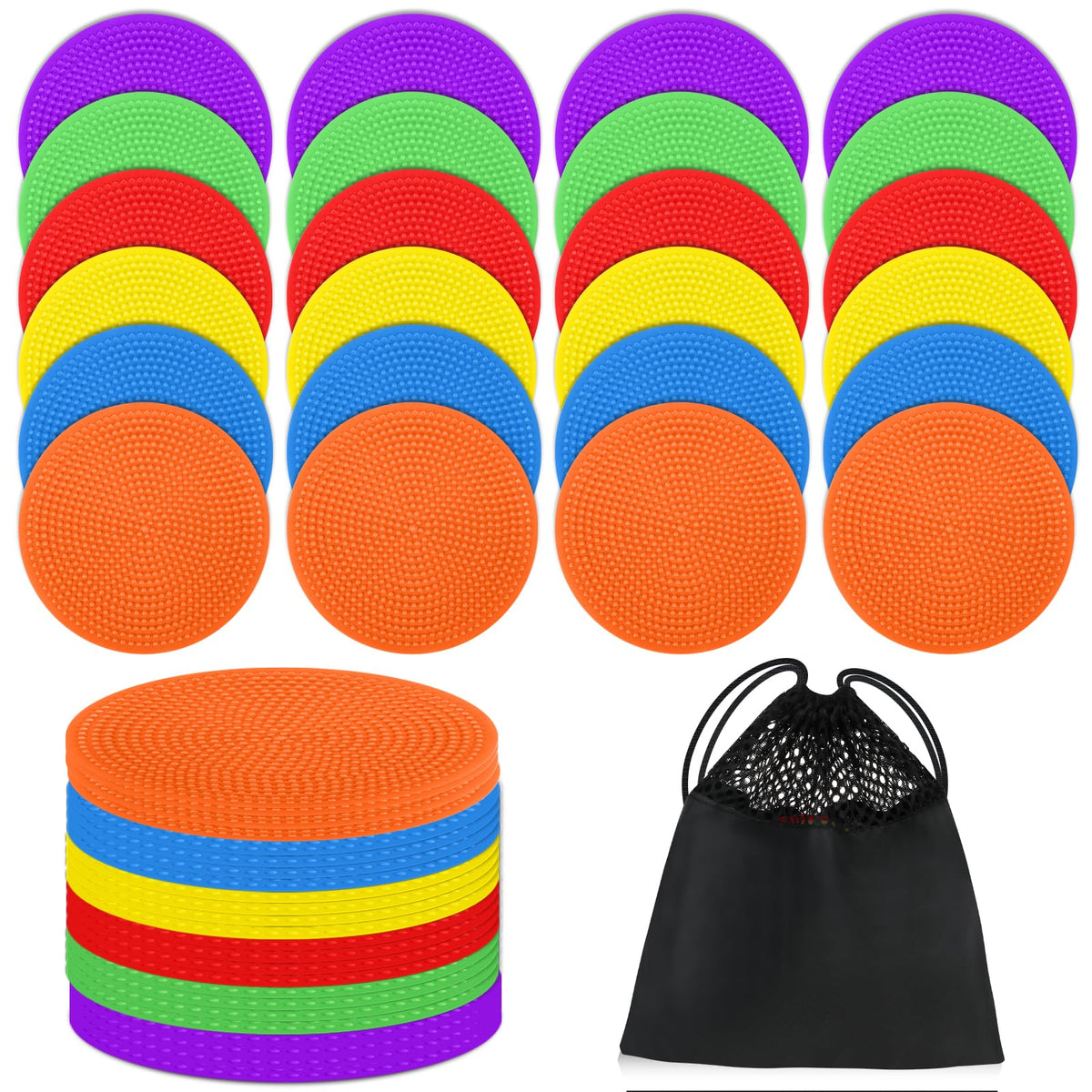 SIFENYU 4inch 9 Inch Poly Spot Markers for Gym Floor Poly Spots, 12/18/24/36 Pcs Round Non-Slip Rubber Floor Dots Agility Markers Flat Cones for Sports Soccer PE Training, Dance, Classroom Activities