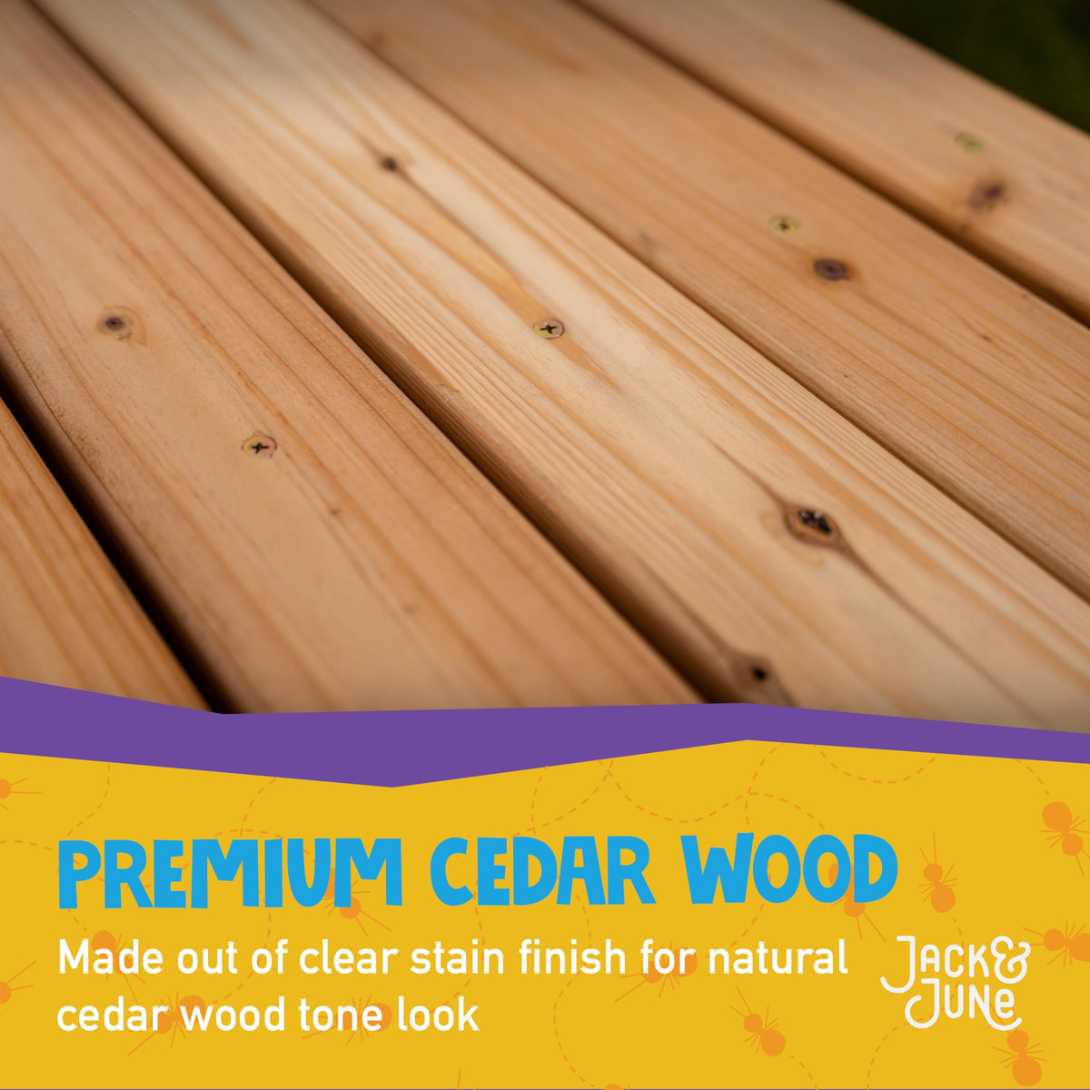 Jack and June Premium Cedar Wood Rectangular Picnic Table Easy Assembly Rounded Corners Comfortable for Kids and Adults