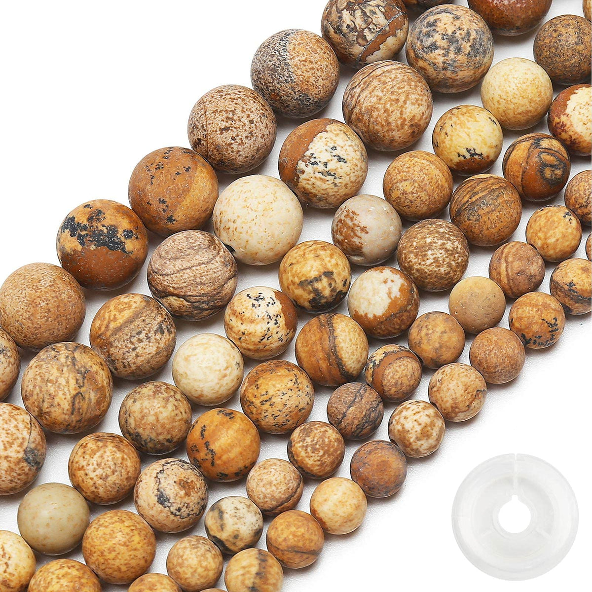 Natural Matte Picture Jasper Beads, 8MM Round Frosted Unpolished Loose Gemstone Beads for Bracelet Necklace Jewelry Making, Energy Stone Healing Power with Stretch Beading Cord