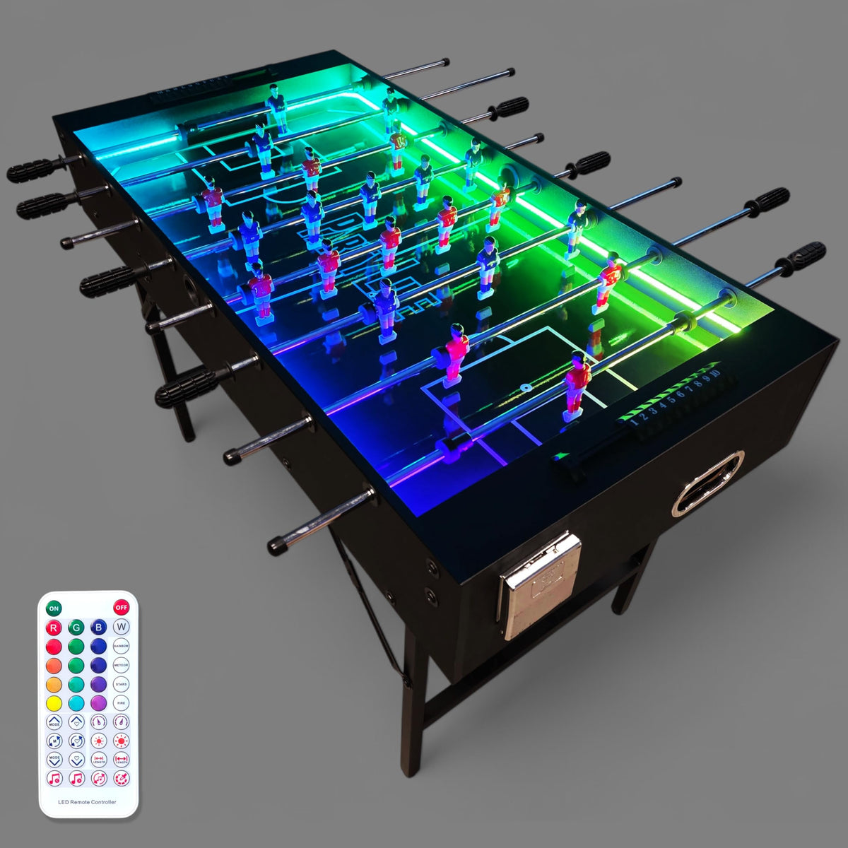PartyLife 48" Foosball Table w/LED Lights & Folding Steel Legs | Minimal Assembly, Smooth Surface, Very Sturdy - Perfect for Kids and Adults, Game Rooms & Home Arcade!