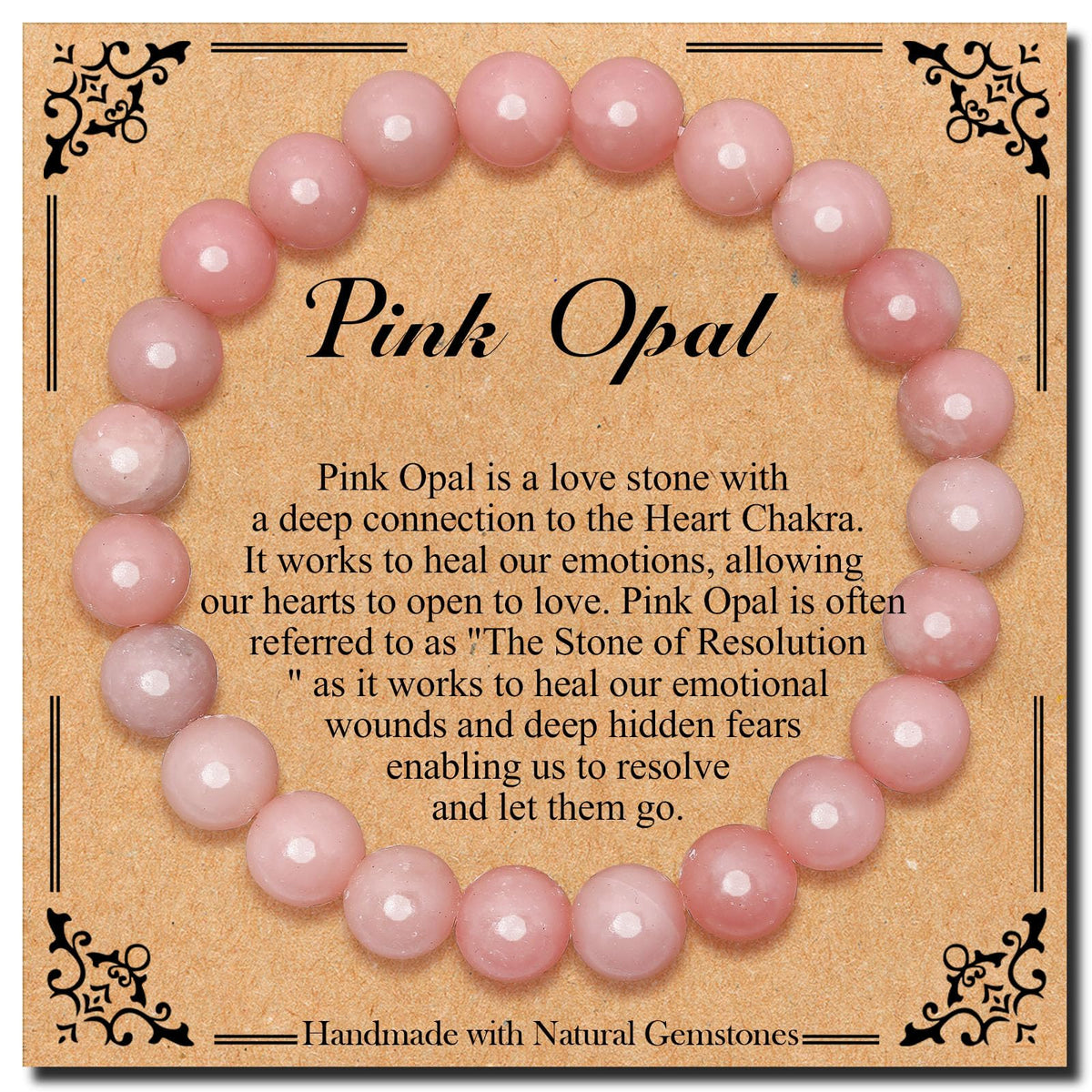 BONNY BOXX 8mm Natural Stretch Pink Opal Bracelet for Unisex, Handmade Elastic Healing Crystal Gemstone Bracelet Yoga Stress Relief Gift for Men Women