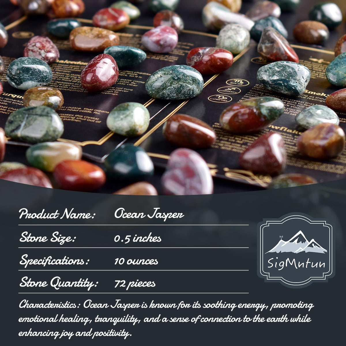 SigMntun Polished Ocean Jasper Crystal Stone Set - 72 Pcs, 0.5" 10 oz Handpicked Natural Tumbled Gemstones Rocks, Pebbles for Reiki, Chakra, Healing, Home Decor