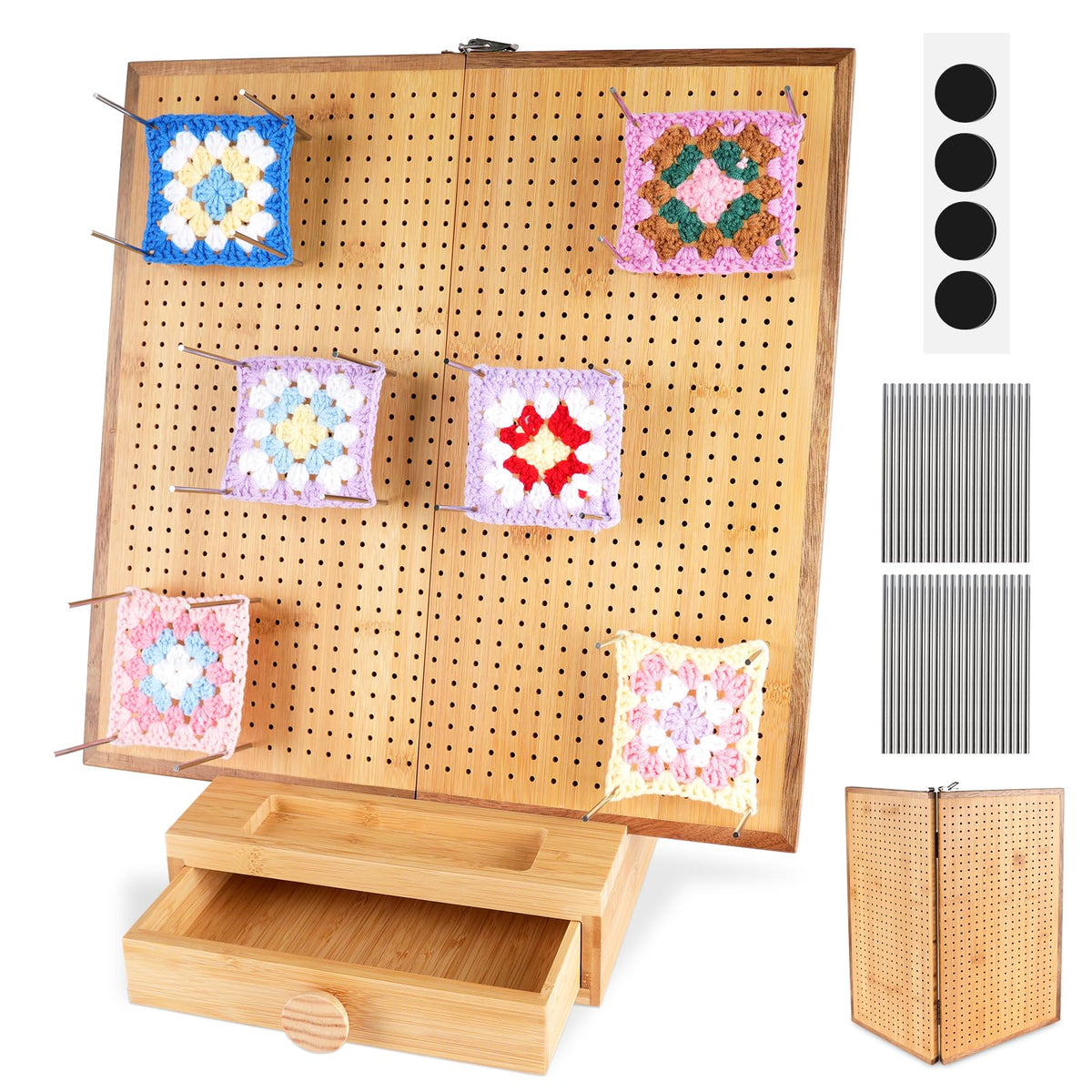 Extra Large 16.5” Foldable Crochet Blocking Board with 40 Pegs/Pins & Storage Case, Granny Square Blocking Boards for Crochet Projects, Crocheting Accessories Gifts for Crocheters Beginners