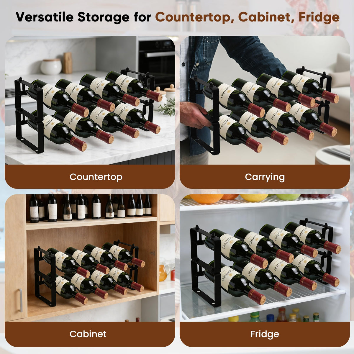 HRUSGO Wine Rack for Countertop – Stackable Freestanding Bottle Organizer for Kitchen, Pantry, Bar Cabinet & Small Spaces – Compact Metal Shelf & Modular Storage Stand (2 Tier)
