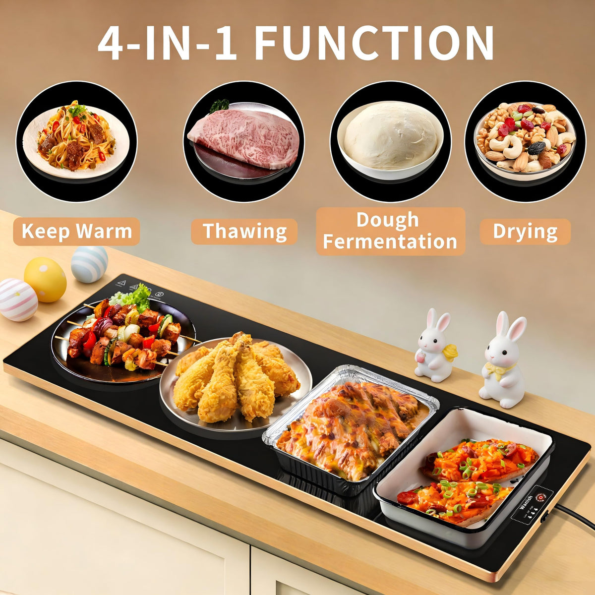 Electric Warming Tray (Extra Long 40”x12”), Warming Mat For Food with Thermostat & Full Surface Heating, Food Warmers For Parties Buffet & Gatherings, Temperature Adjustable Tempered Glass Warming Mat