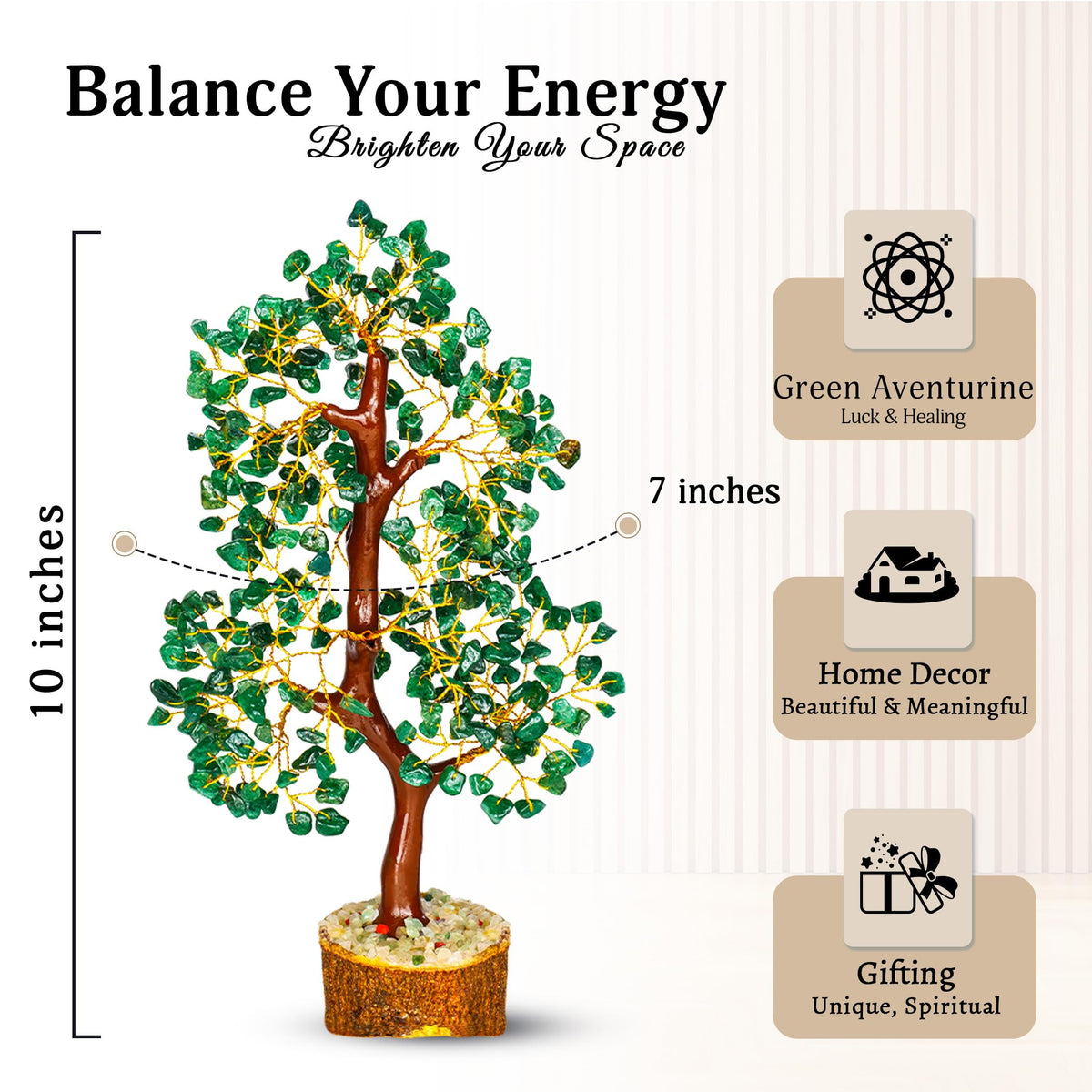 YATSKIA Green Aventurine Gemstone Tree Natural Stone Feng Shui Wire Bonsai Seven Chakra Jewelry Trees of Life Necklace Good Luck Handmade Prosperity Success Stones Gift Home Office Desk Shelves Décor