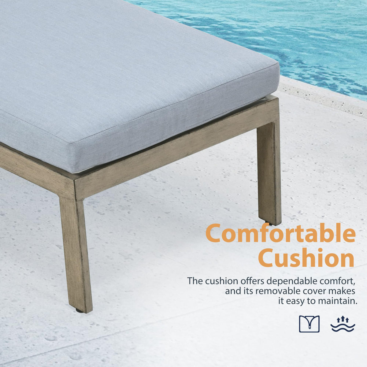 HAPPATIO Outdoor Chaise Lounge Set of 2, Aluminum Pool Lounge Chair with Adjustable Backrest, Cushion, Curved Armrest, and Side Table, Outdoor Lounge Chair for Beach, Yard, or Poolside (Brown)
