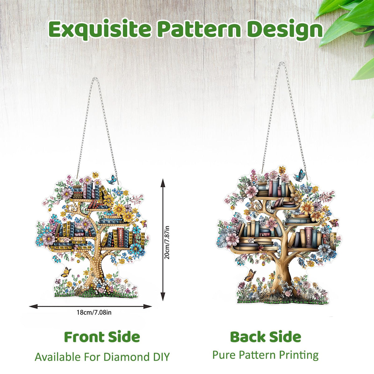 MEIYUDA Book Tree Diamond Art Hanging Kits for Adults Beginners, Book Diamond Painting Suncatchers Kit Ornaments, DIY Special Shaped Rhinestone Window Pendants Kit for Home Garden Wall Decor Gift
