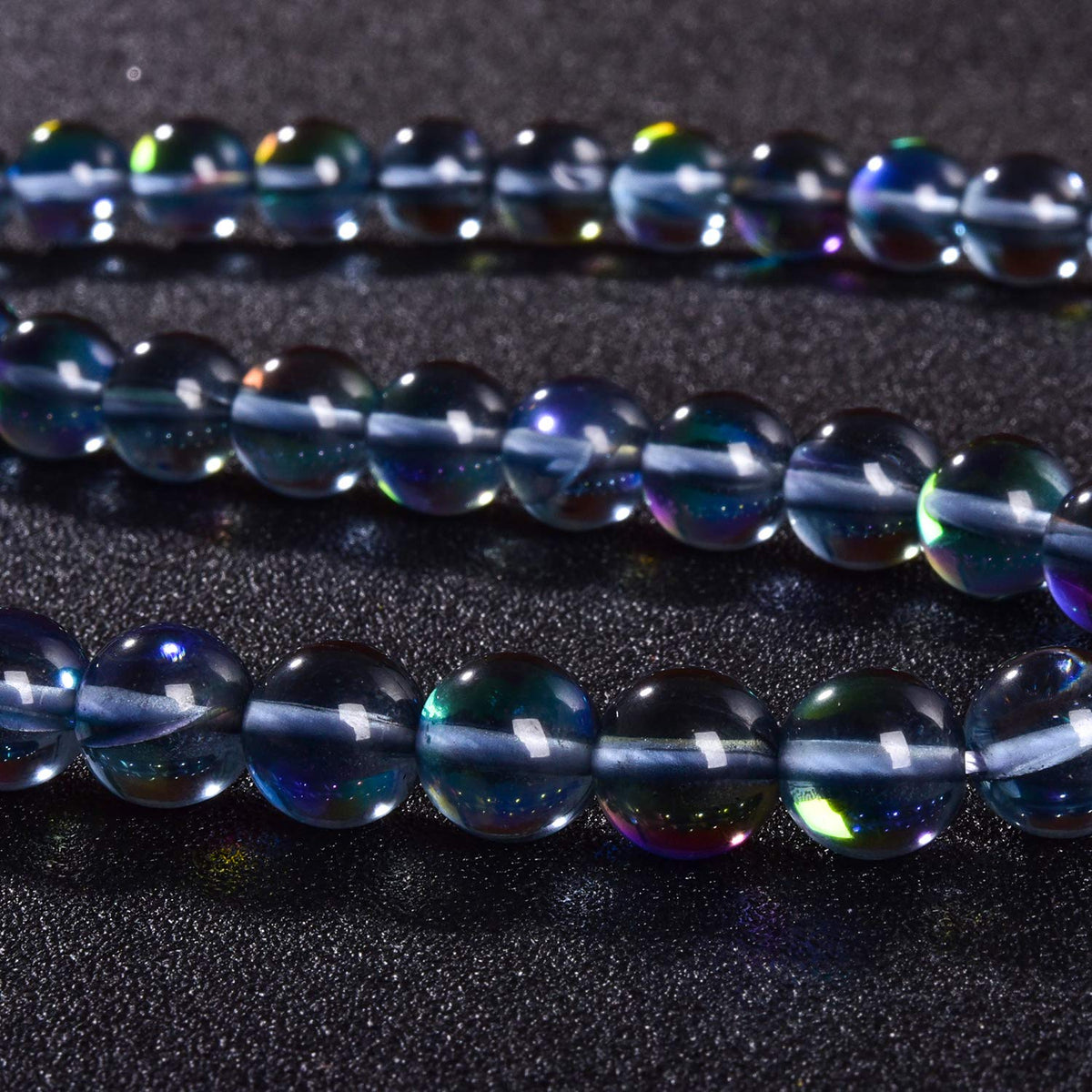 Asingeloo 60PCS 6mm Gray Angel Aura Round Gemstones Polished Mermaid Aura Moonstone Bead Smooth Stone Loose Beads Crystal Quartz for DIY Jewelry Making 1 Strand 15”