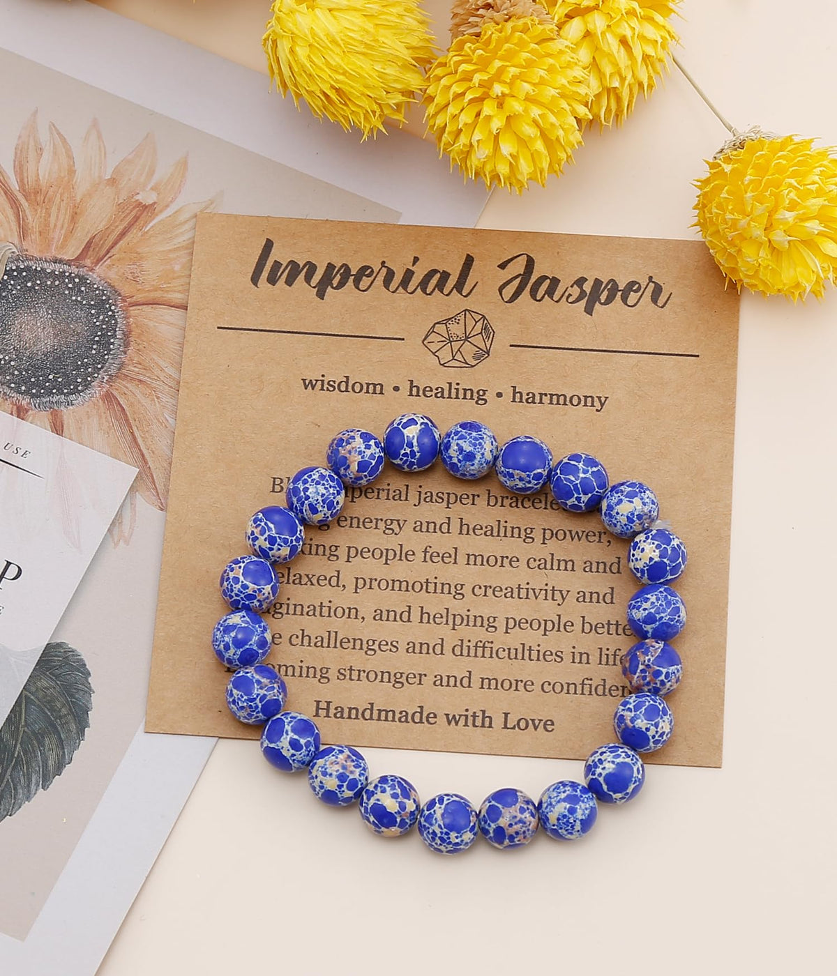 BOMAIL Natural Stone Bracelet for Women Men - 8MM Semi-Precious Gemstone Beaded Bracelet Healing Crystal Stretch Bracelet Yoga Bracelets Jewelry