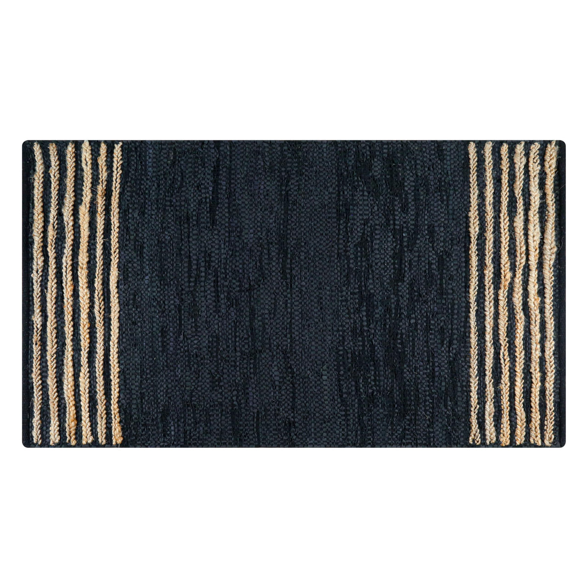 RIANGI Leather/Jute Rug 3'x5' Ft Rectangular Boho Handwoven Farmhouse Braided Rustic Vintage Black Area Rug for Living Room Kitchen Bedroom Hallways Enterways