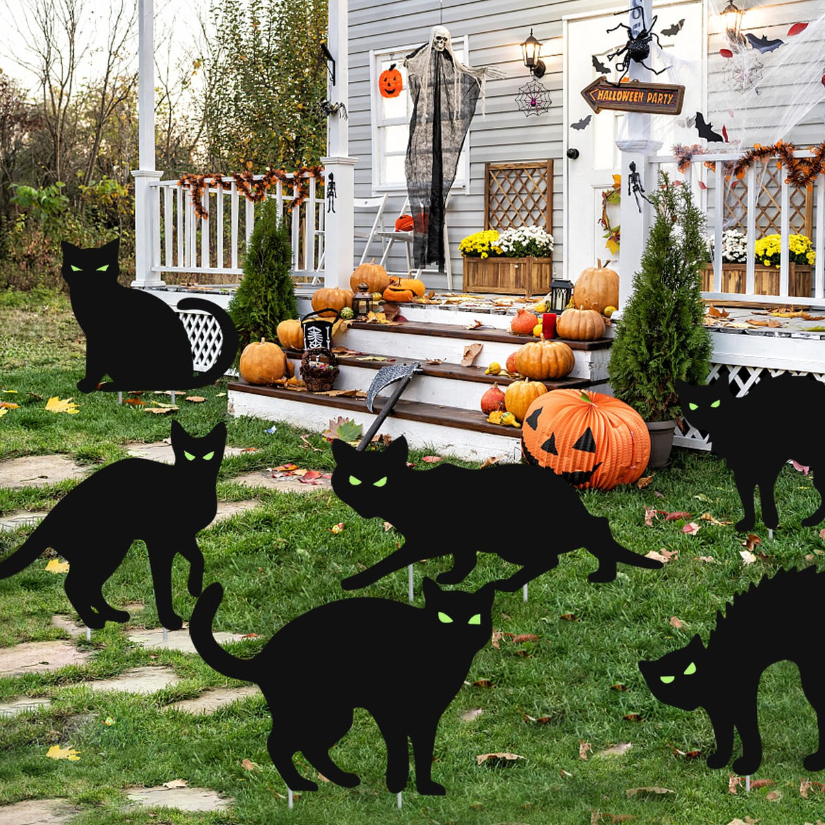 Halloween Decorations Outdoor Yard Signs,6Pcs Flordeluna Black Cat Halloween Yard Signs with Stakes, Scary Silhouette with Glow in Dark Eyes for Outdoor Yard Lawn Patio Garden Halloween Decor