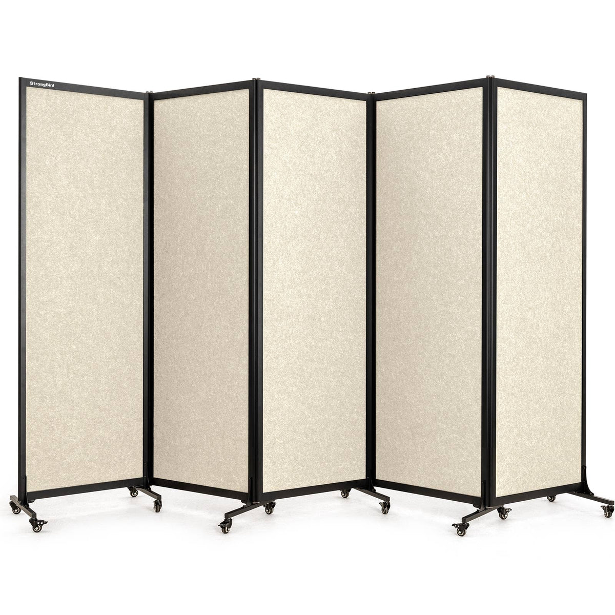 Upgrade Version Room Partition and Divider, Freestanding Rolling Dividers with Wheels,Office Privacy Screen Divider Wall,Classroom Felt Dividers,10'6"L* 6'7"H,5 Panel,Beige