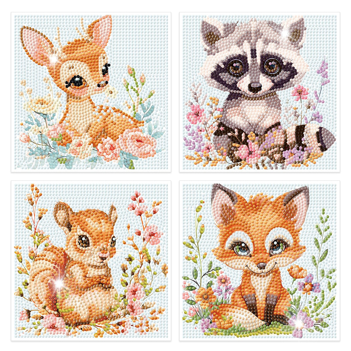 Cheerupp 4 Pcs Woodland Animal Diamond Art Kits for Kids, Cute Jungle Animal DIY Creative Diamond Art Sticker Craft by Number for Adults Beginner, Full Round Drill Gem Art for Home Wall Decor