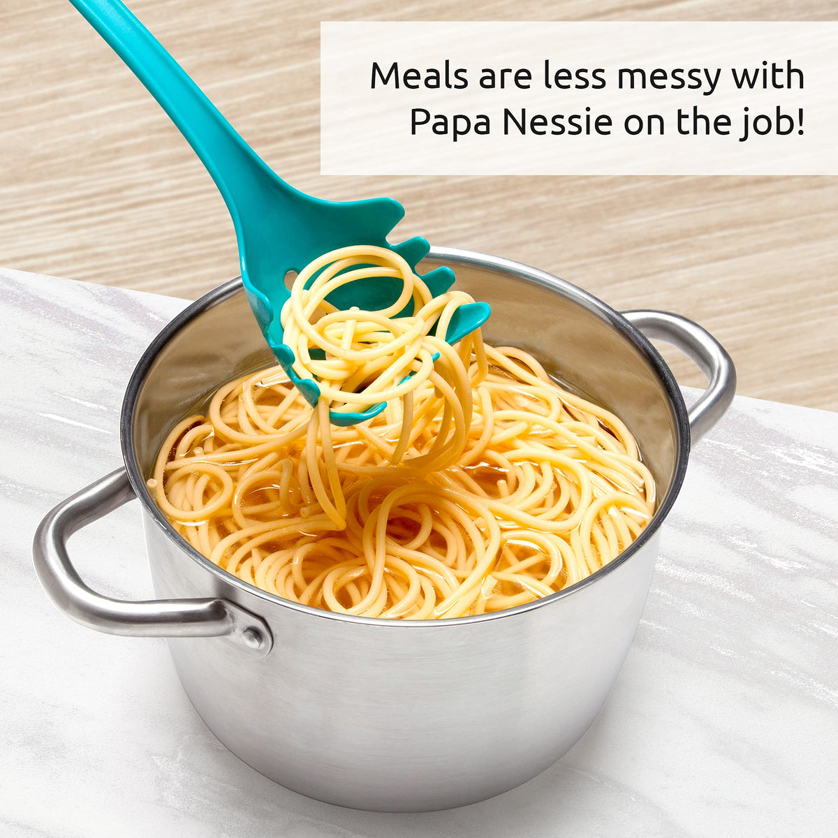 OTOTO Papa Nessie Pasta Server, Spaghetti Spoon - Food Grade & BPA Free Pasta Spoon Server - Dishwasher Safe & Heat Resistant Spaghetti Server, Pasta Fork 11.22x3.35x2.17 in