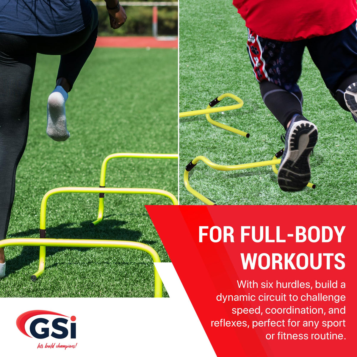 GSi Dual Height Agility Hurdle Pack of 6 – Adjustable 6" & 12" Training Hurdles for Sports, Fitness, and Agility Drills – Durable PVC Yellow Speed Hurdles for Soccer, Track, and Football Training