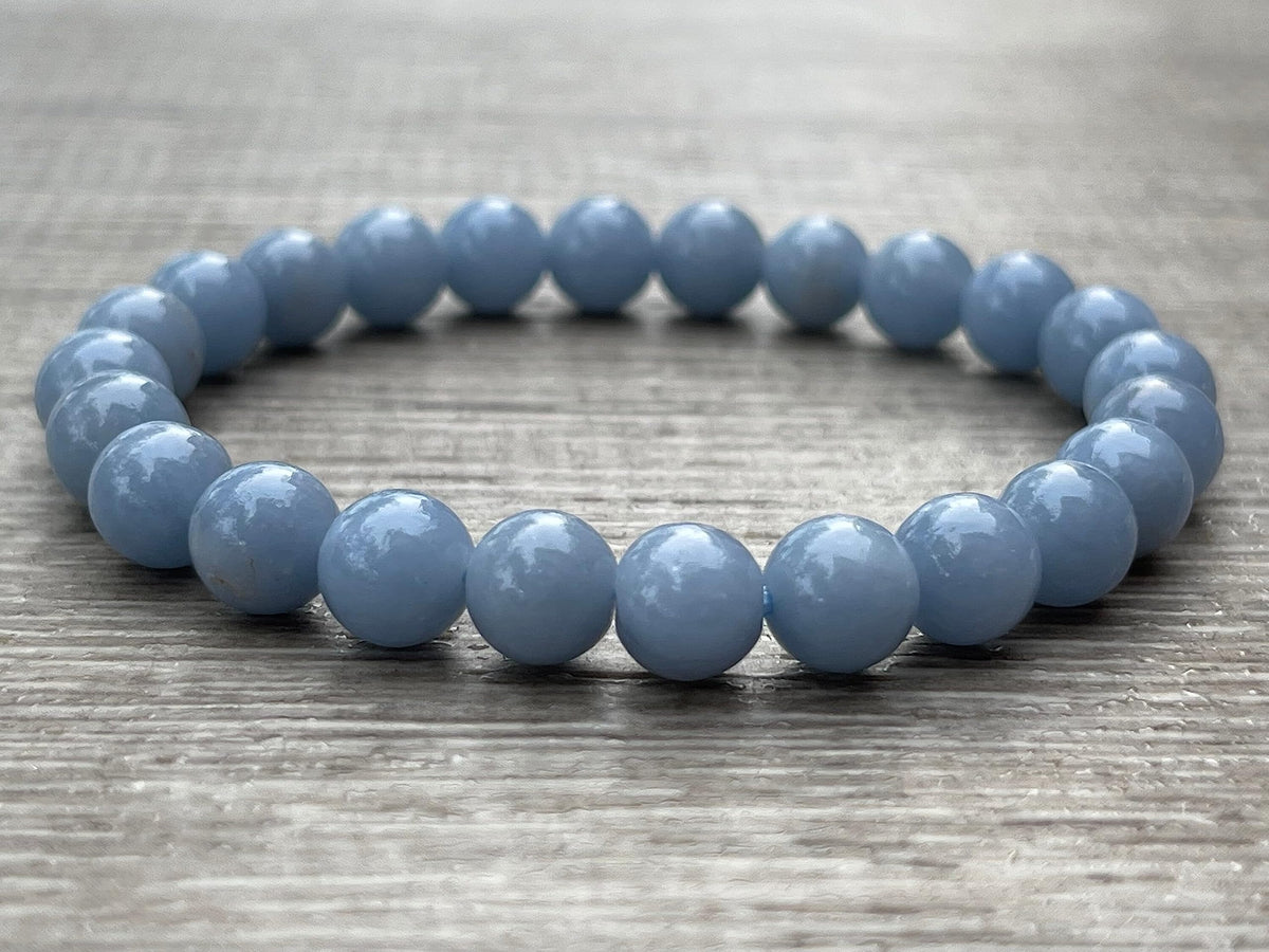 GAF TREASURES Angelite Crystal Bead Bracelet 8mm, Genuine Angelite Stretch Gemstone Bracelet, Healing Crystal Bracelet, Gift for Men & Women (1)