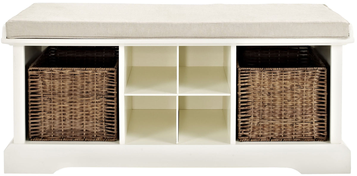 Crosley Furniture Brennan Entryway Storage Bench with Bins and a Shoe Rack Organizer, White