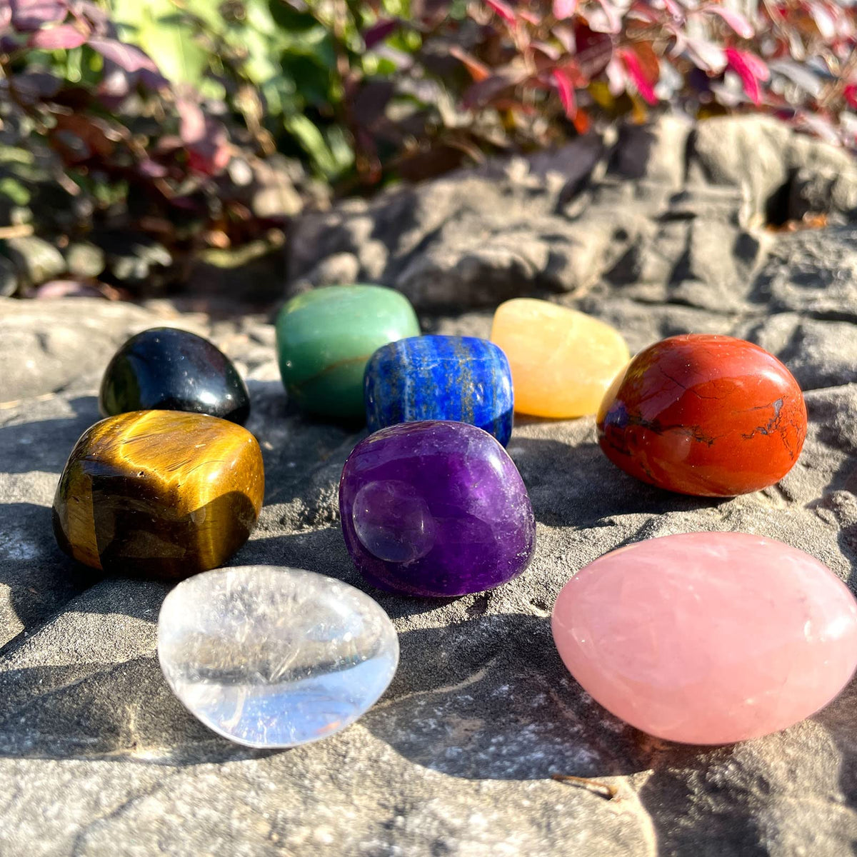 ZenQ Chakra Stones Healing Crystals-Tumbled Amethyst, Rose Quartz, Black Obsidian, Clear Quartz, Tigers Eye, Green Aventurine, Red Jasper, Lapis Lazuli Yellow Jade for Energy Crystal Healing