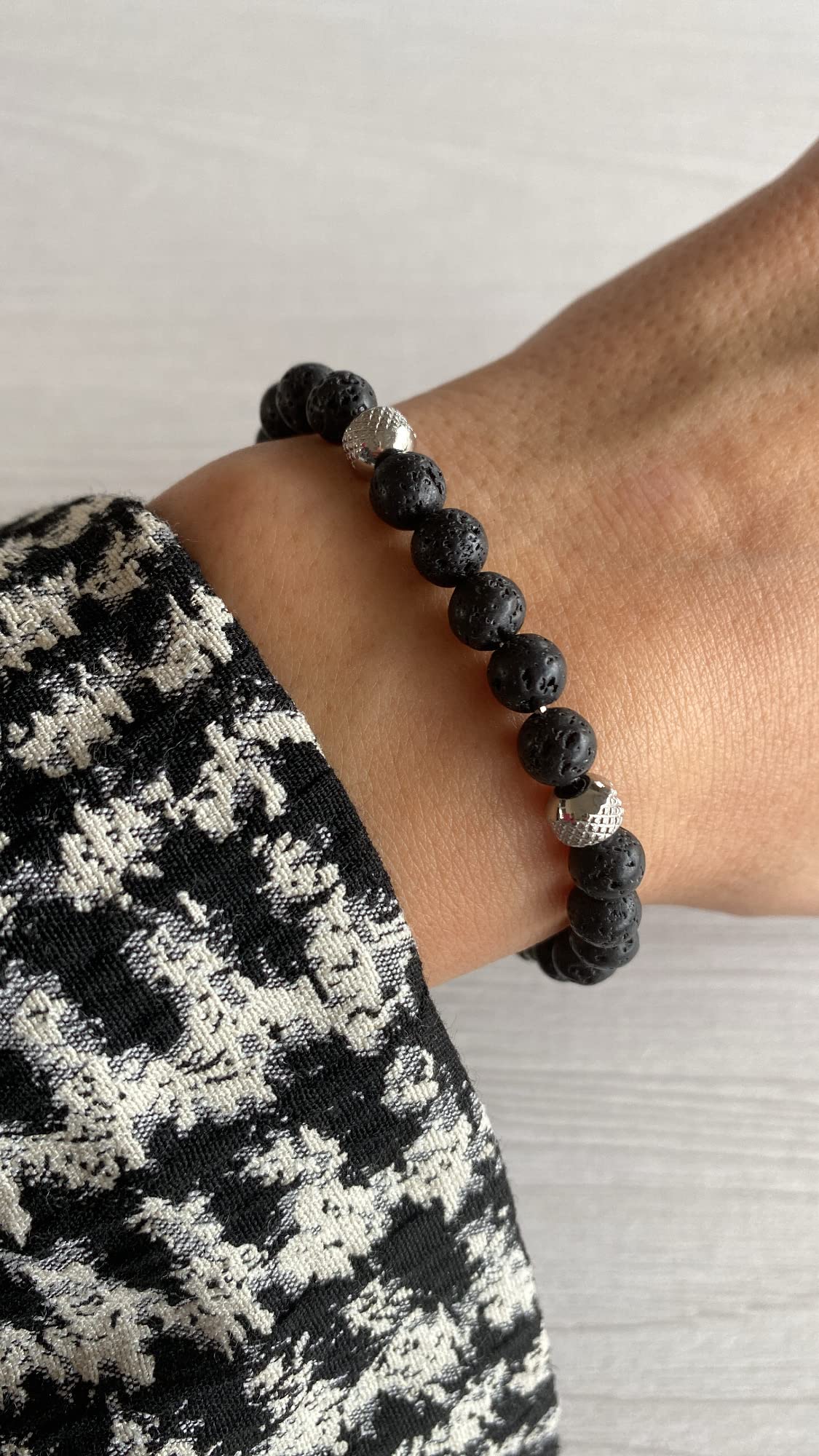 10:10 Lava Stone Bracelet for Men & Women – Natural Beaded Gemstones, Stainless Steel, Adjustable Stretch – Handmade in Italy