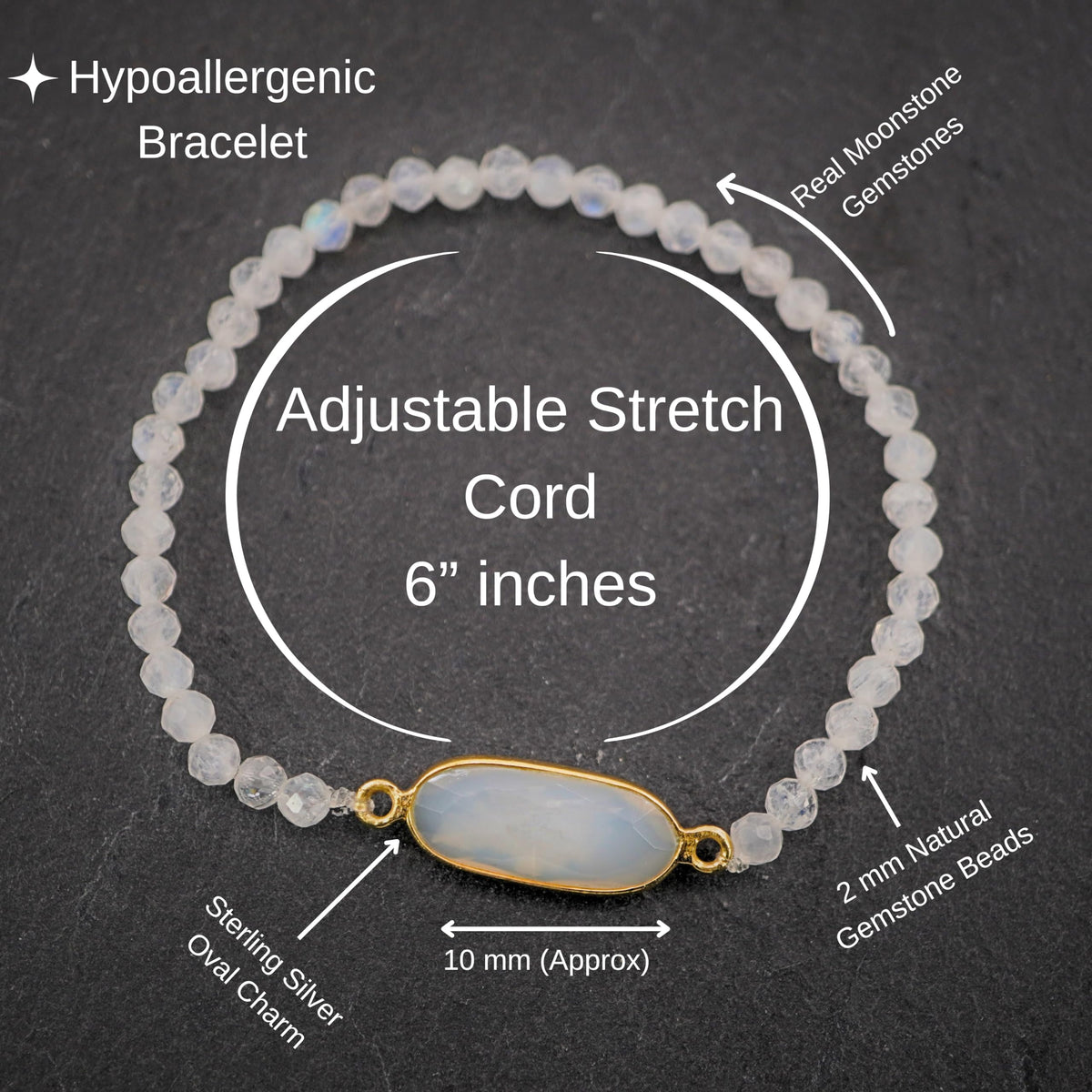 Moonstone Bracelet Birthday Gift for Girls, Toddler Bracelet with Certified 925 Sterling Silver 18K Gold Vermeil Moonstone Crystal Charm