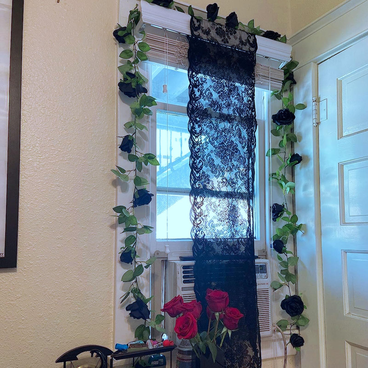 Felice Arts 2 Pack Black Artificial Flower Garland Each 6.5FT Fake Rose Vine Hanging Rose Garland for Wedding Flowers Table Arrangement Outdoor Wall Decor