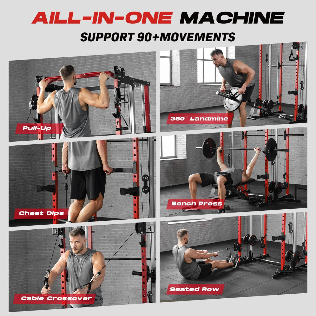 Roygym Power Cage Home Gym, Dual Pulley Cable Crossover System, All-in-One Squat Power Rack with Strength Training Attachments for Full-Body Workouts