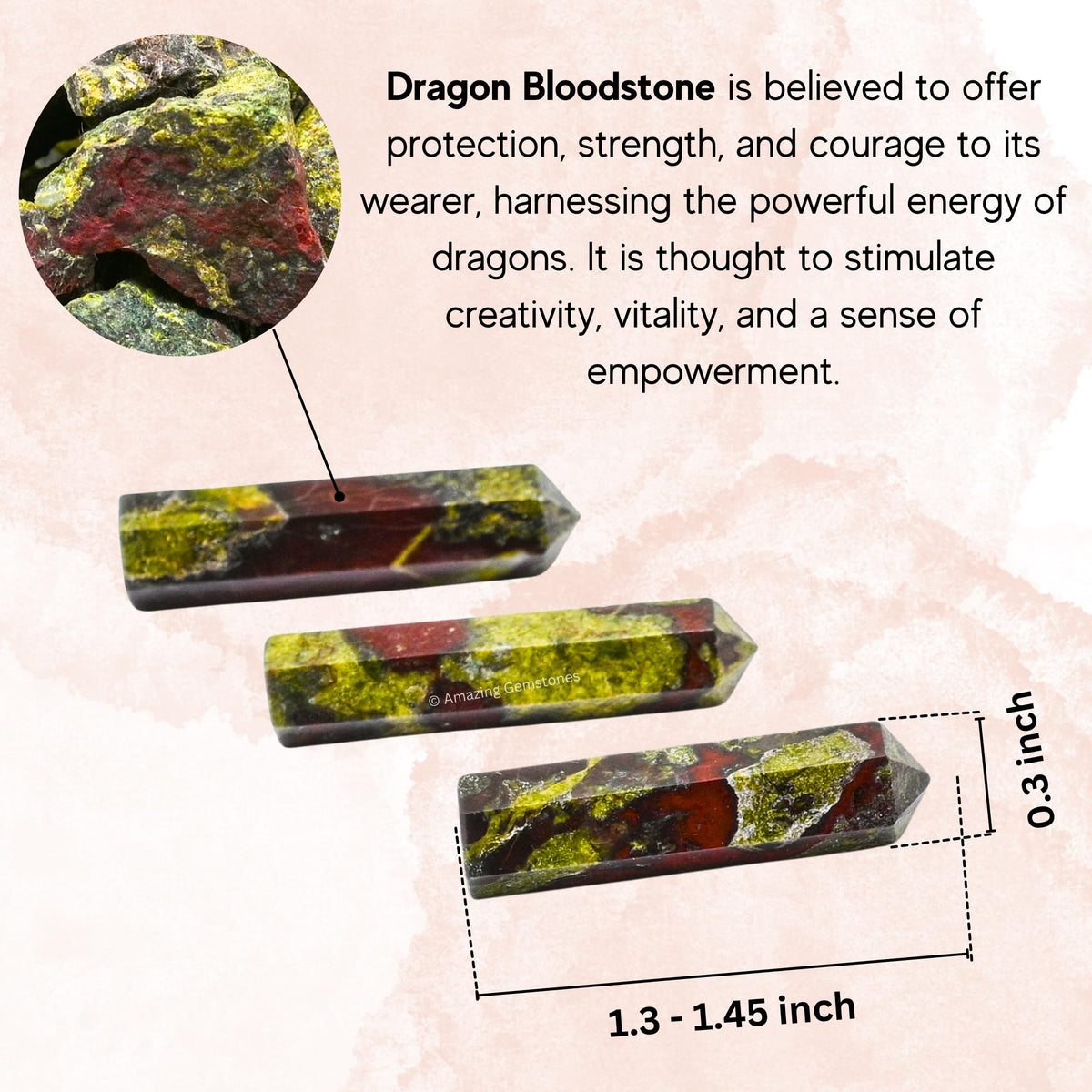 Amazing Gemstone Dragon Bloodstone Crystal Points Bulk Healing Crystals - Pack of 3 Single Terminated Healing Wand Point Bulk Crystals for Crafts, Crystal Grid, DIY Work - Premium Crystals