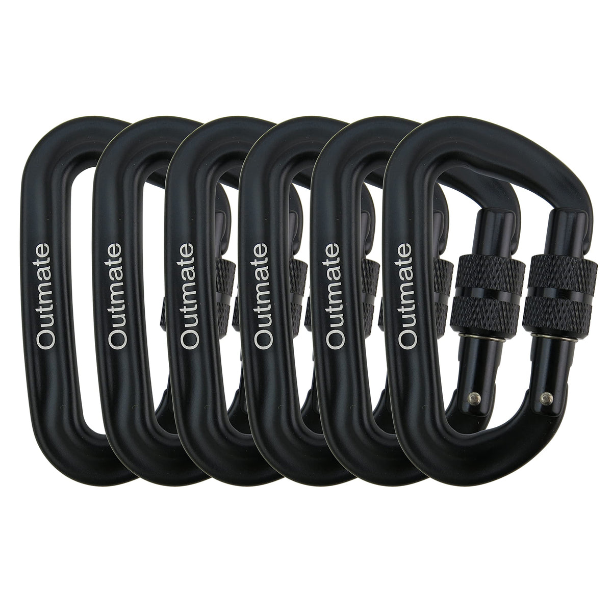 Outmate 12kN 3.2"x2" Heavy-Duty Carabiner Clips - Durable, Lightweight Aluminum Alloy Carabiners for Hiking, Camping, Keychains, Dog Leashes, Hammocks & More(Screw gate,6 Black)