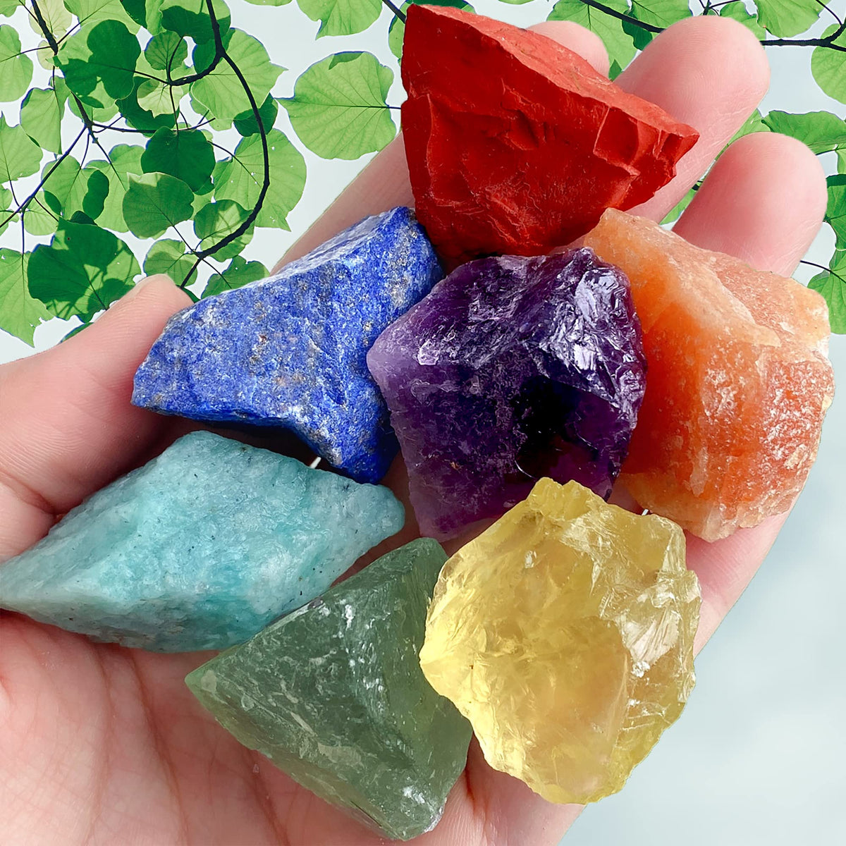 QINJIEJIE 7 Chakra Crystal Raw Healing Crystals Rough Stones Large 1" Assorted Gemstones for Tumbling, Cabbing, Fountain Rocks, Decoration, Polishing, Wicca Reiki