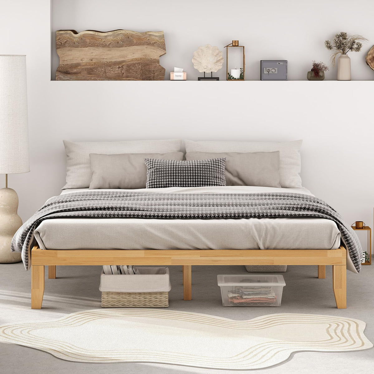 KOMFOTT 14 Inches Wood Platform Bed Frame King Size, Wooden Mattress Foundation with Rubber Wood Frame, Strong Wooden Slats Support, No Box Spring Needed, Bed Frame (Natural)