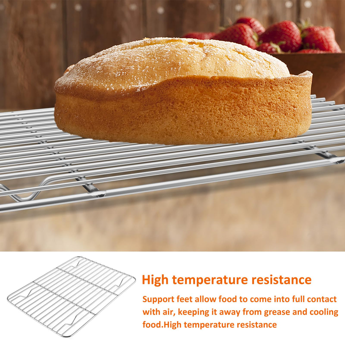14 Inch Roasting Pan with Rack, Leonyo Large Turkey Roasting Pan, Stainless Steel Roaster Pan with Wire Rack Non Stick Baking Pans for Cooking Ham, Chicken, Cake, Lasagna, Casserole