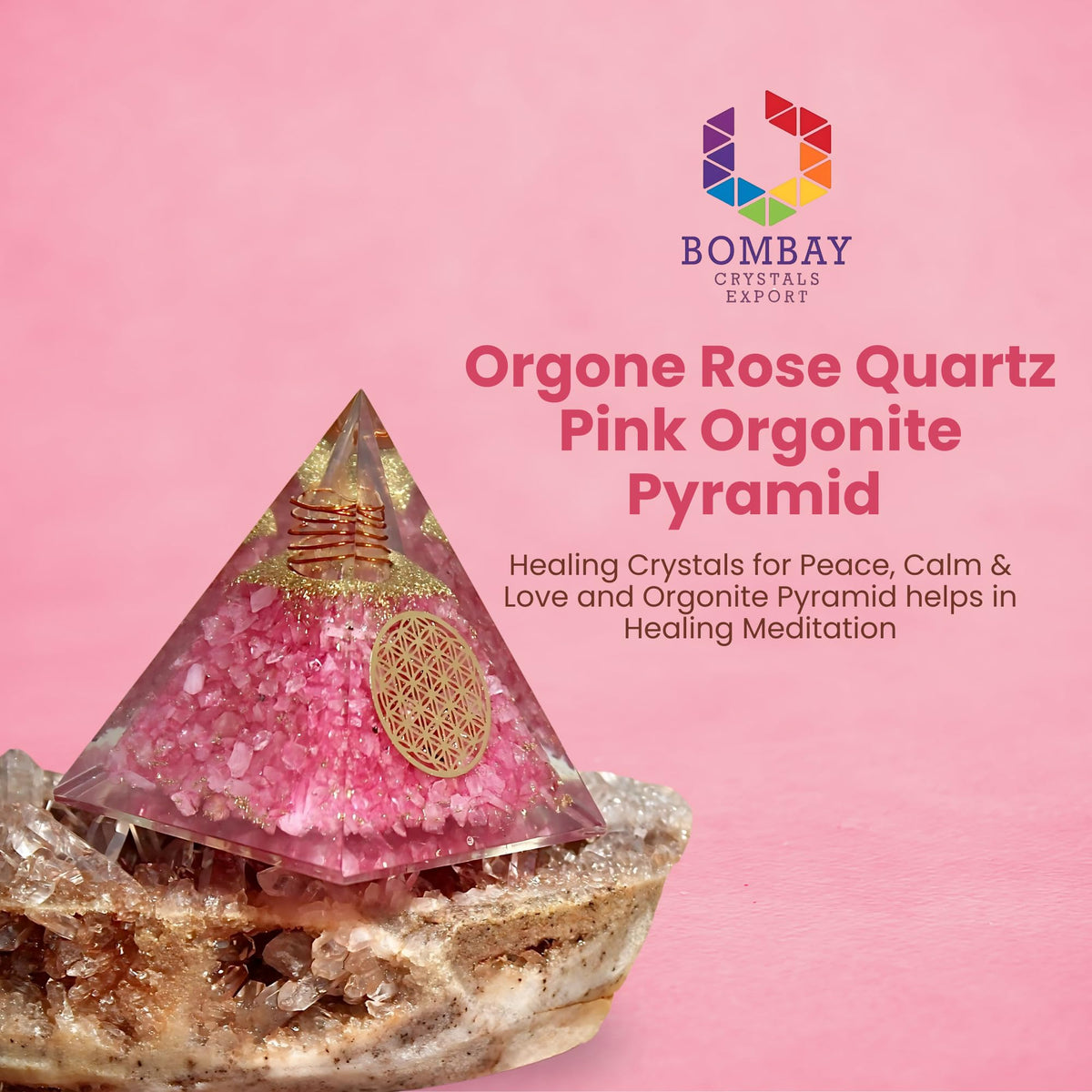 Rose Quartz Orgone Pyramid for Healing Energy – Handcrafted Crystal Pyramid with Copper Coil for Love, Harmony & Meditation – Reiki, Chakra Balancing, Positive Energy Generator Spiritual Gift
