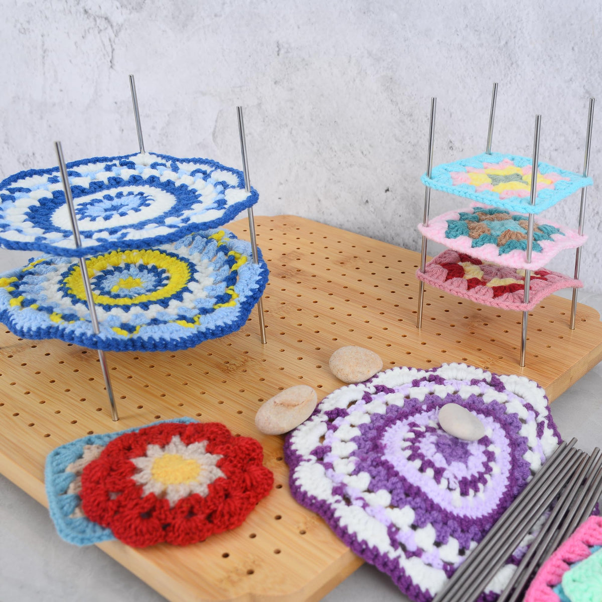 BLELEYLL 13" Crochet Blocking Board with 15 Pegs/Pins,Granny Square Blocking Board,Blocking Boards for Crochet Projects,Wooden Crocheting Accessories Gifts for Crocheters.